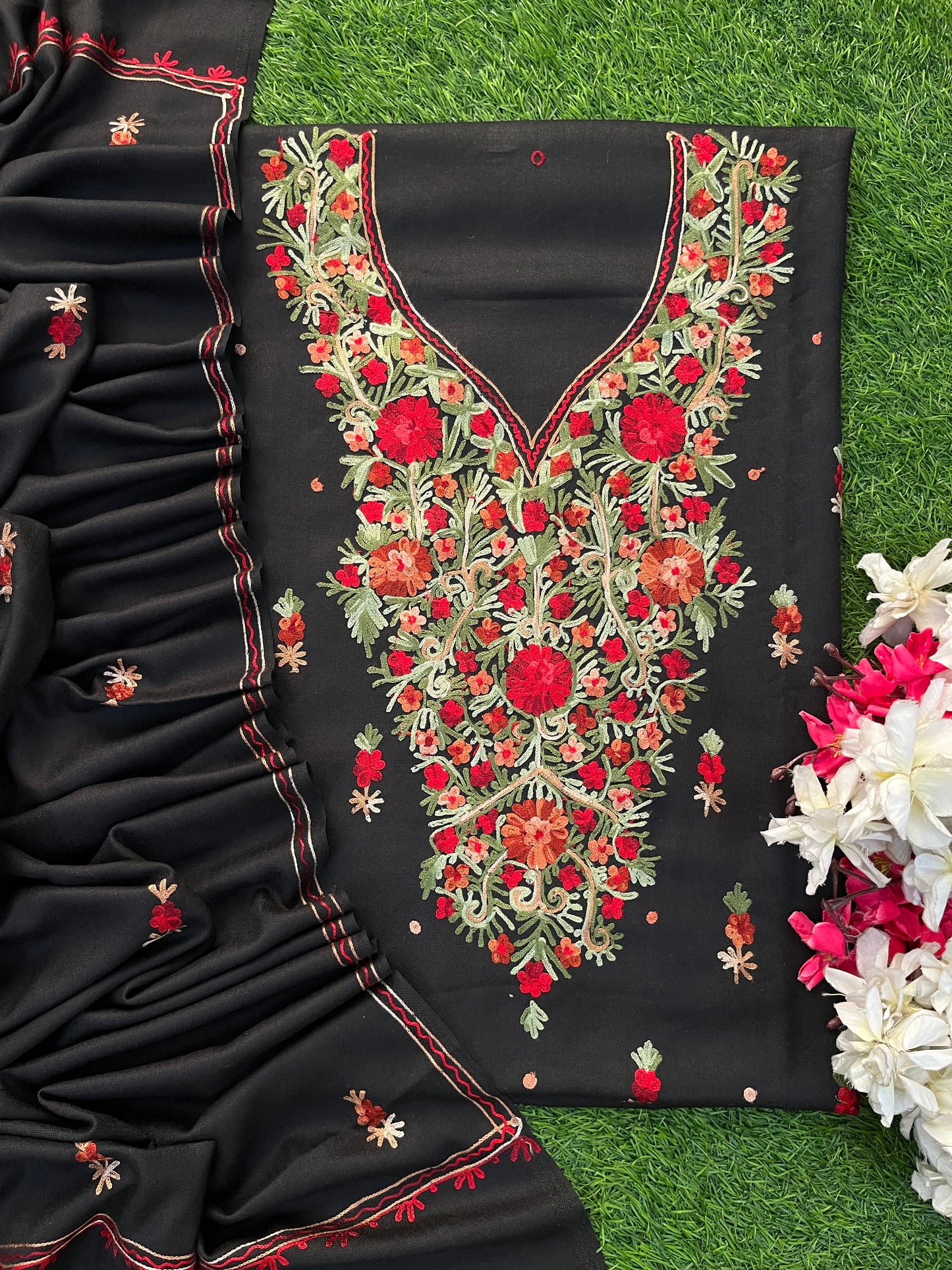 Black Woollen Aari Embroidered 3pc suit