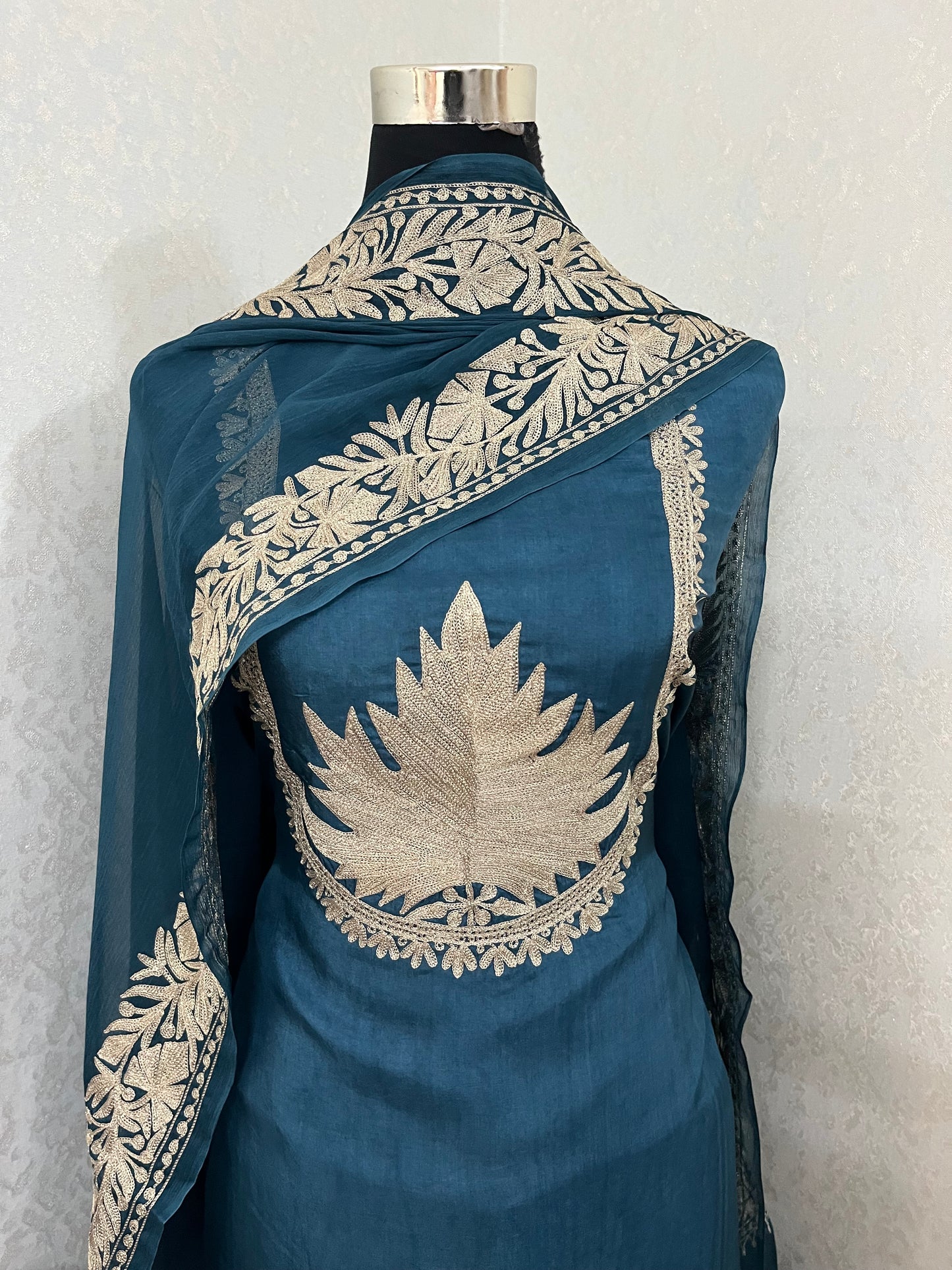 Teal Blue  Sanam’ Tilla Kashmiri Silk Suit