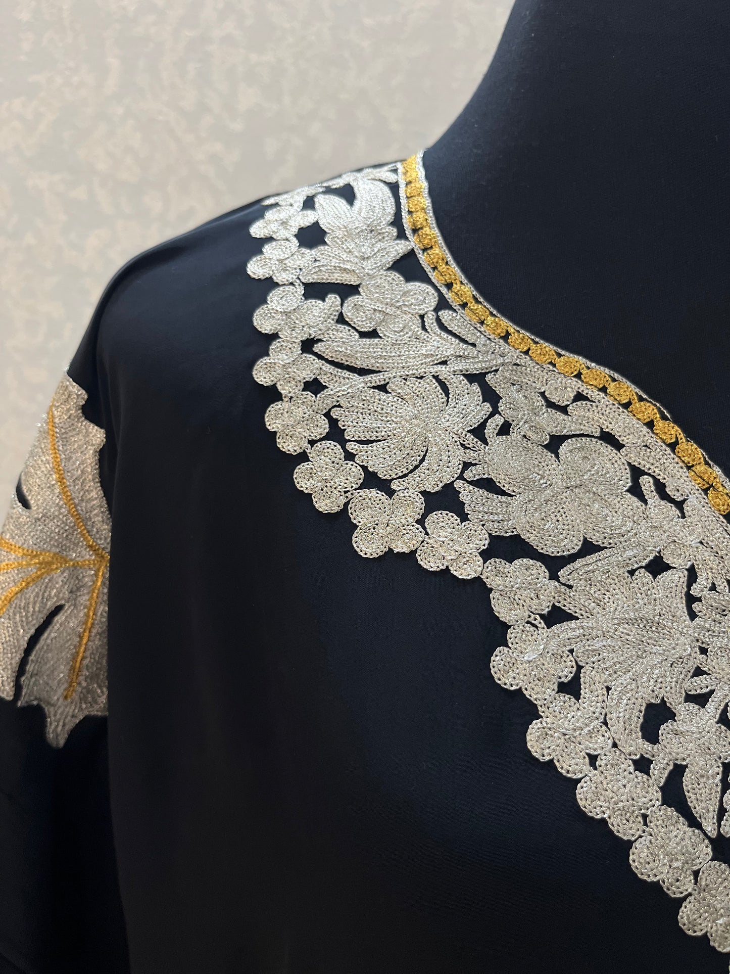 Black Crape Kashmiri Kaftan Set