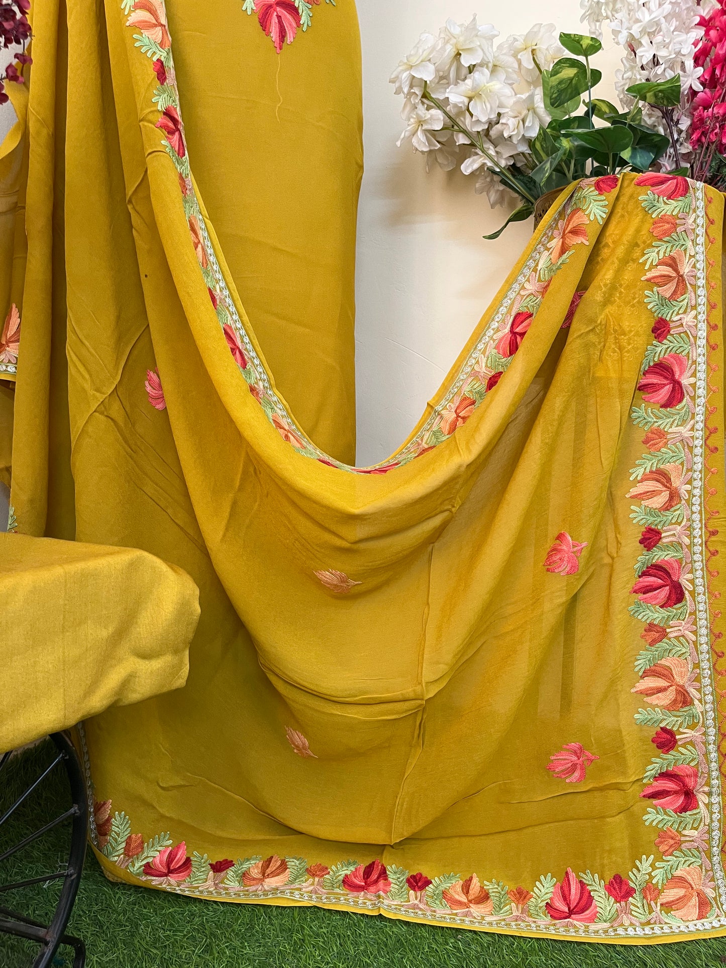 Mustard Yellow Pure Georgette Kashmiri Suit