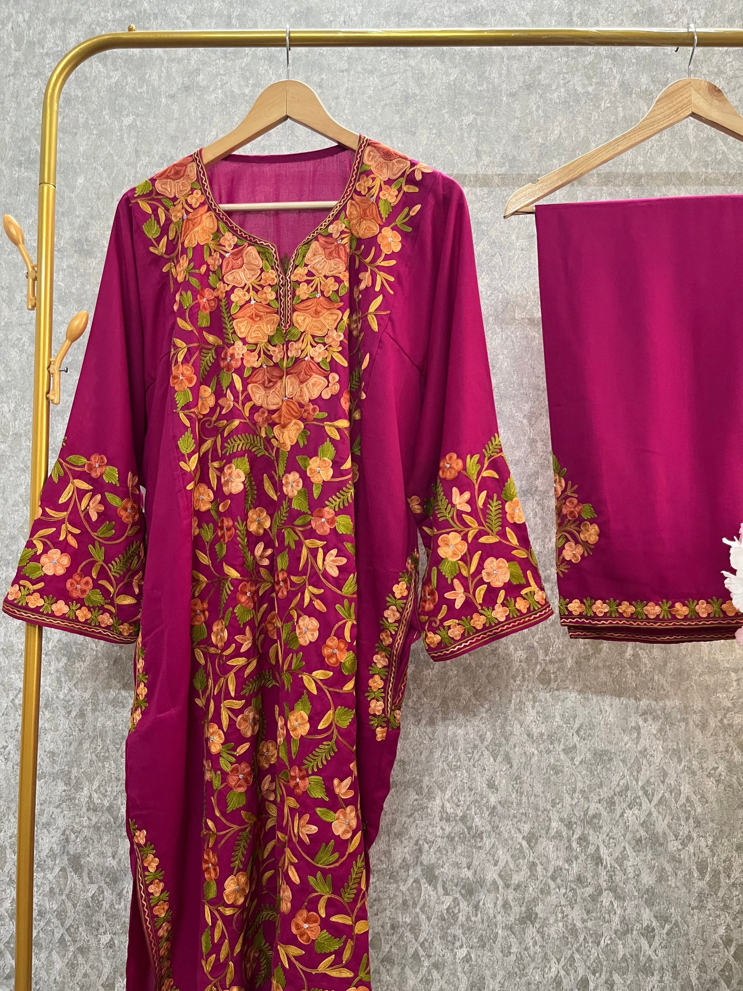 Hot Pink Cotton Front Jaal Pheran Set  Size (48)