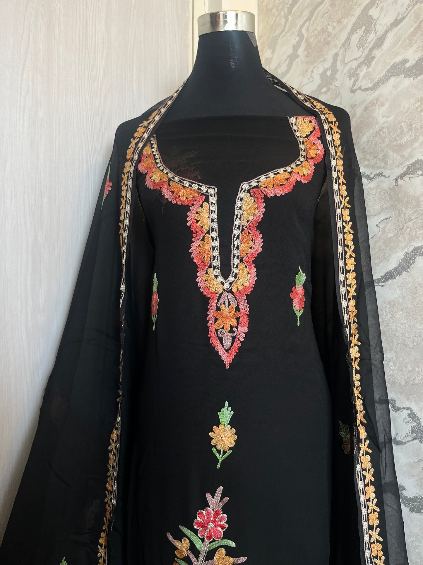 Black Pink Pure Georgette Aari Embroidered Suito