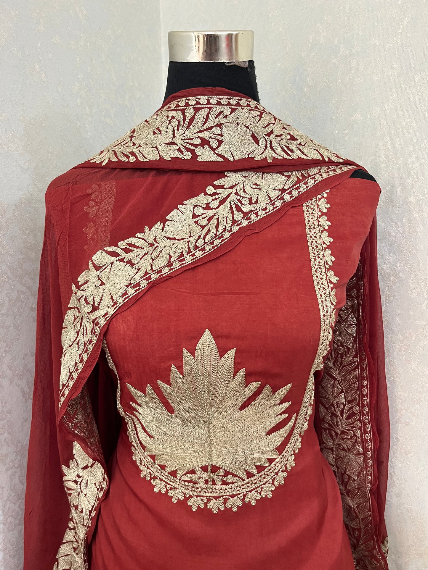 Rust Sanam’ Tilla Kashmiri Silk Suit