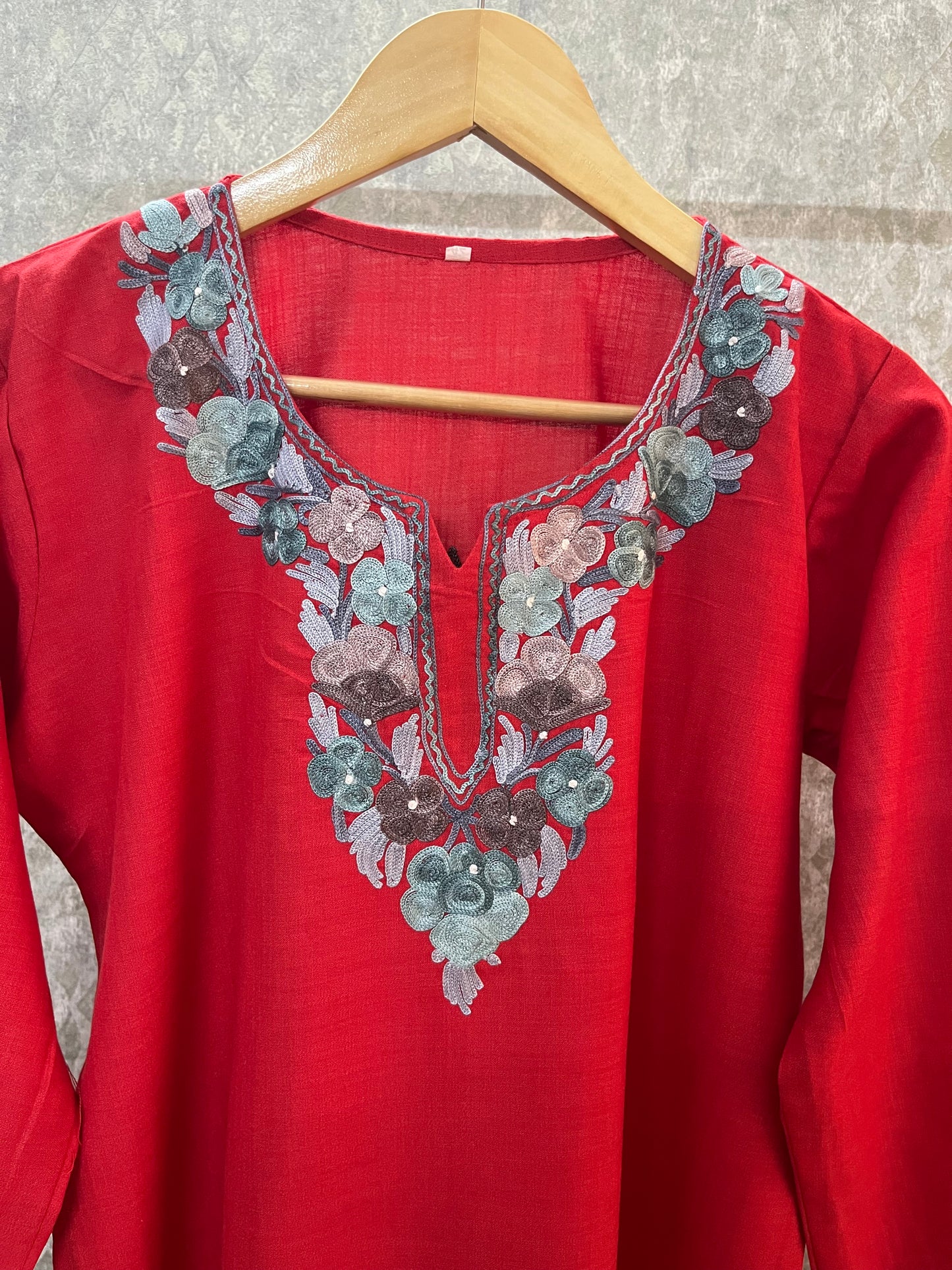 Red Cotton Stitched Co-ord Set (38)