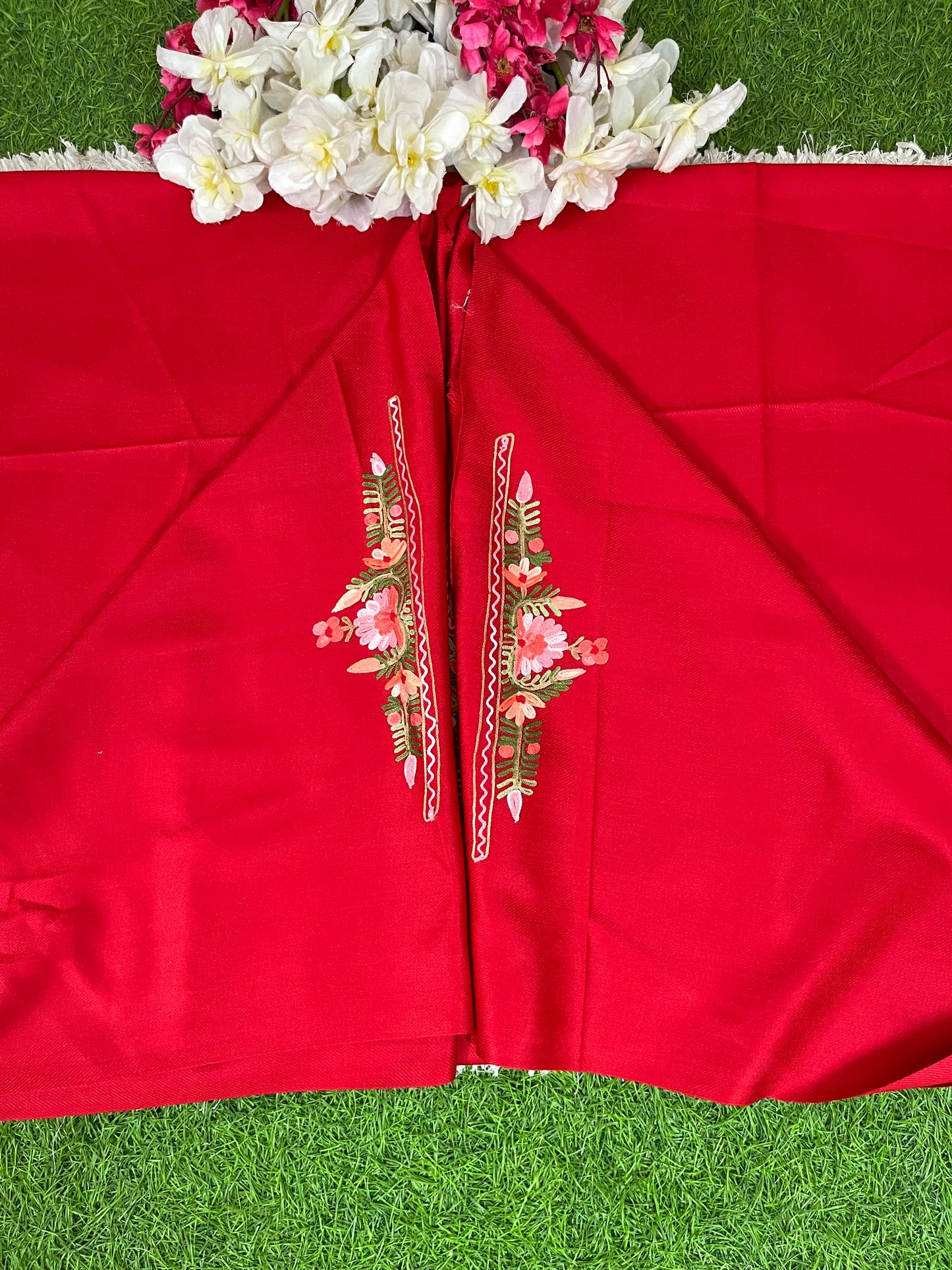 Red Woollen Aari Embroidered 2pc suit 5mtr