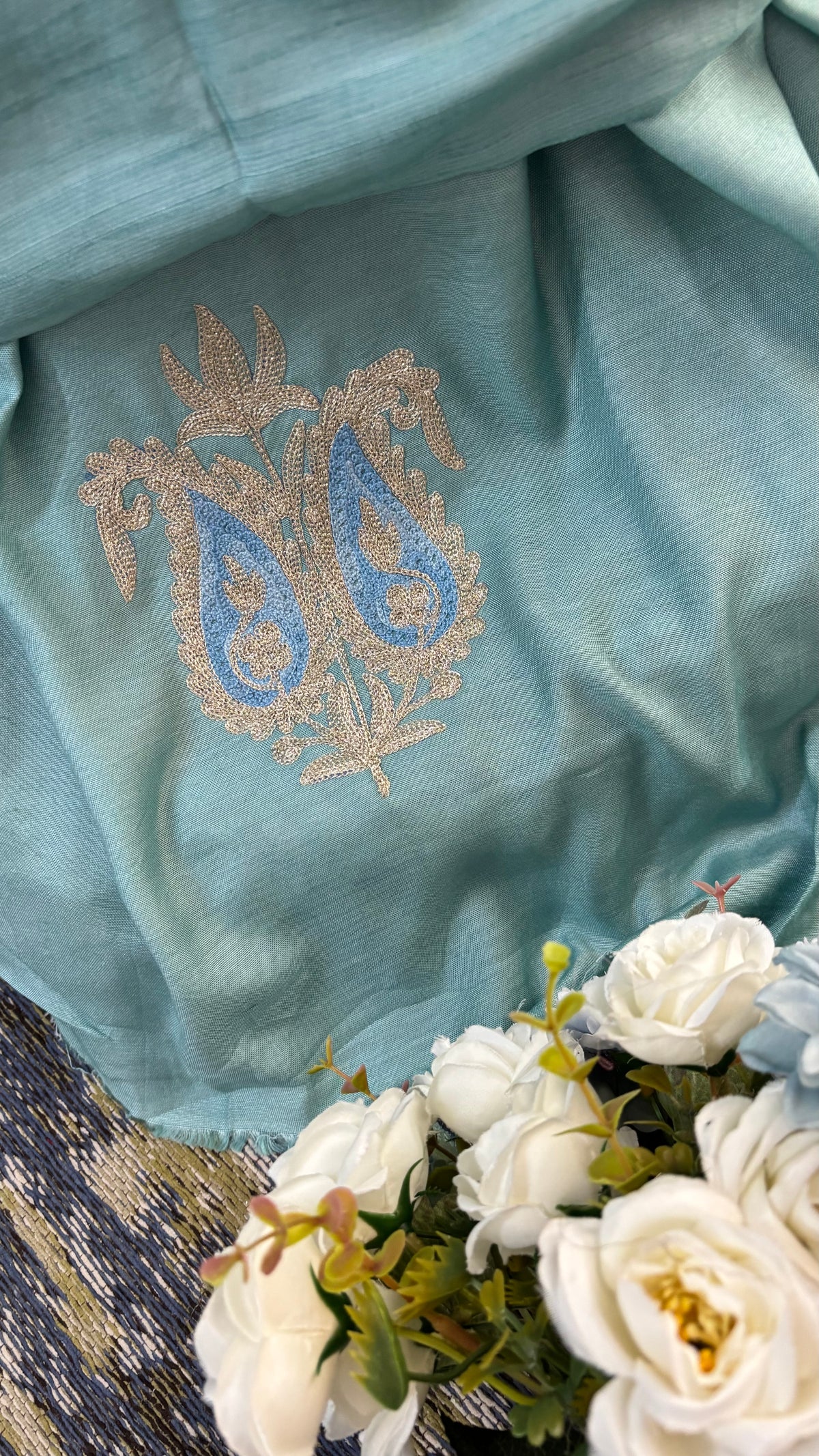 Baby Blue Russian Silk Kashmiri Suit