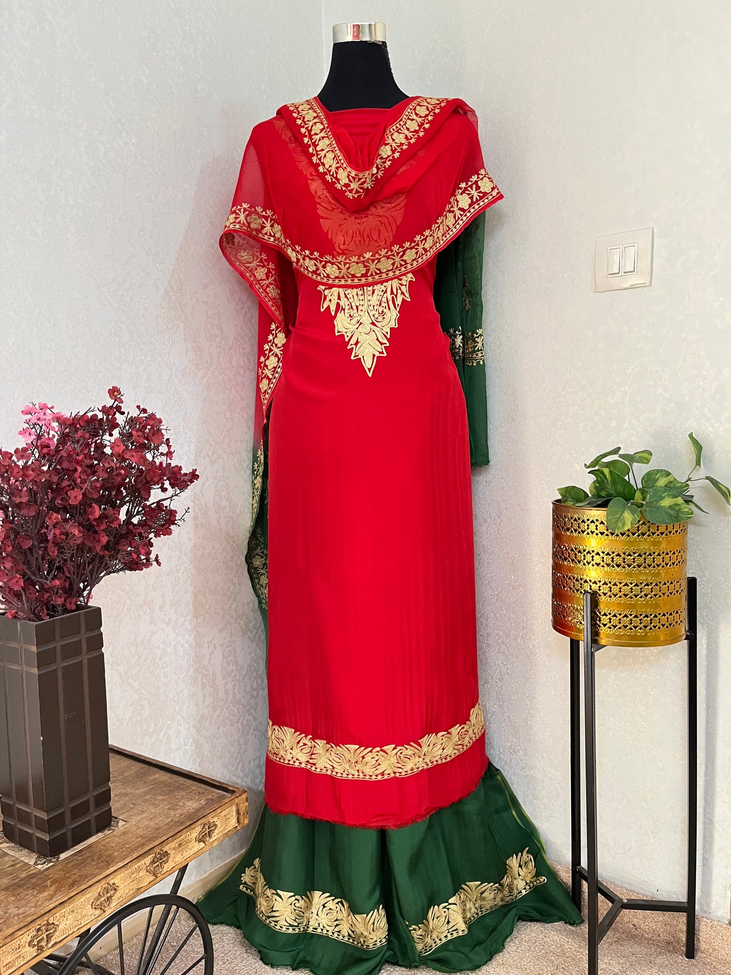 Sanam Red Silk Kashmiri Suit