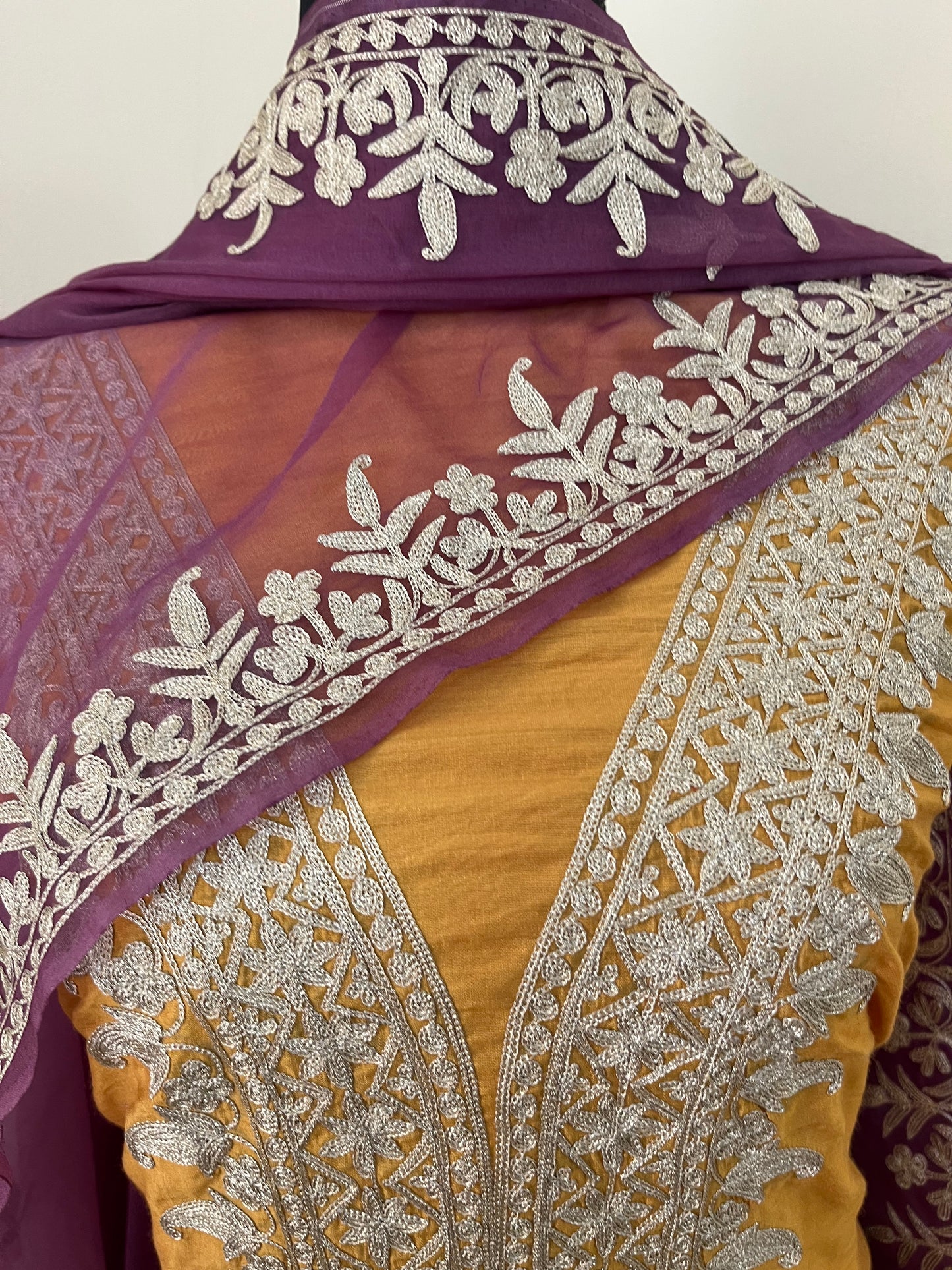 Golden Yellow Chanderi Silk Kashmiri Suit
