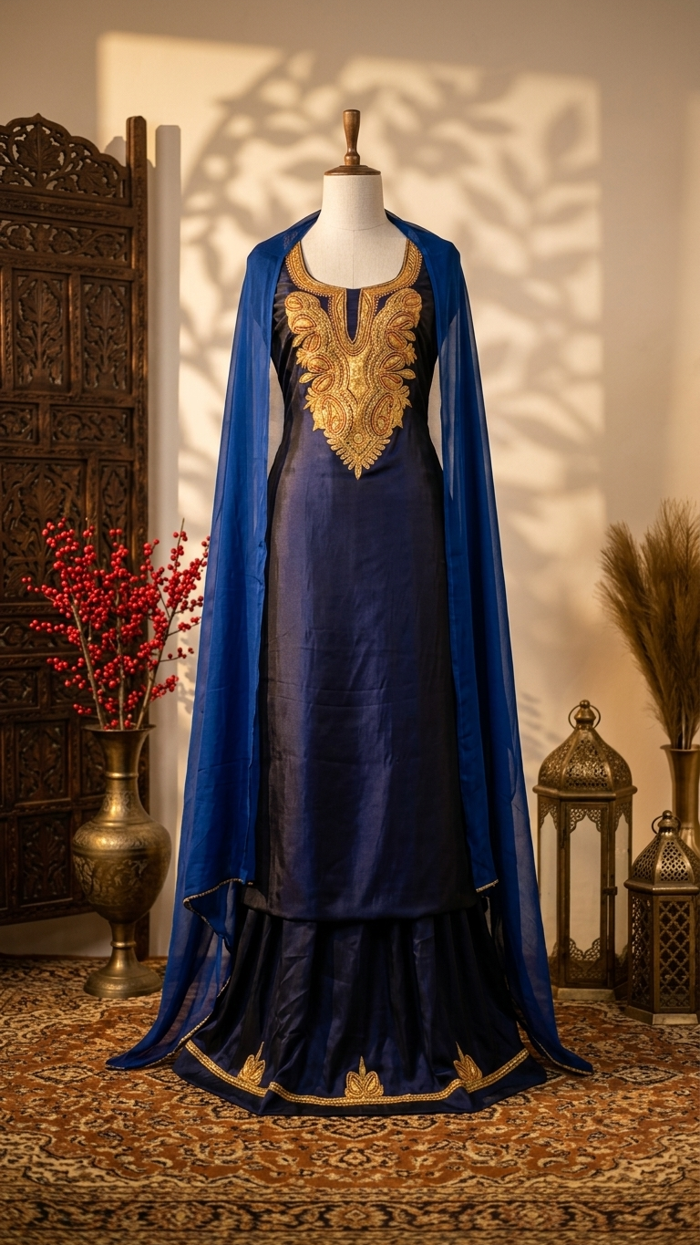 Royal Blue Silk Puff Tilla Embroidered Suit