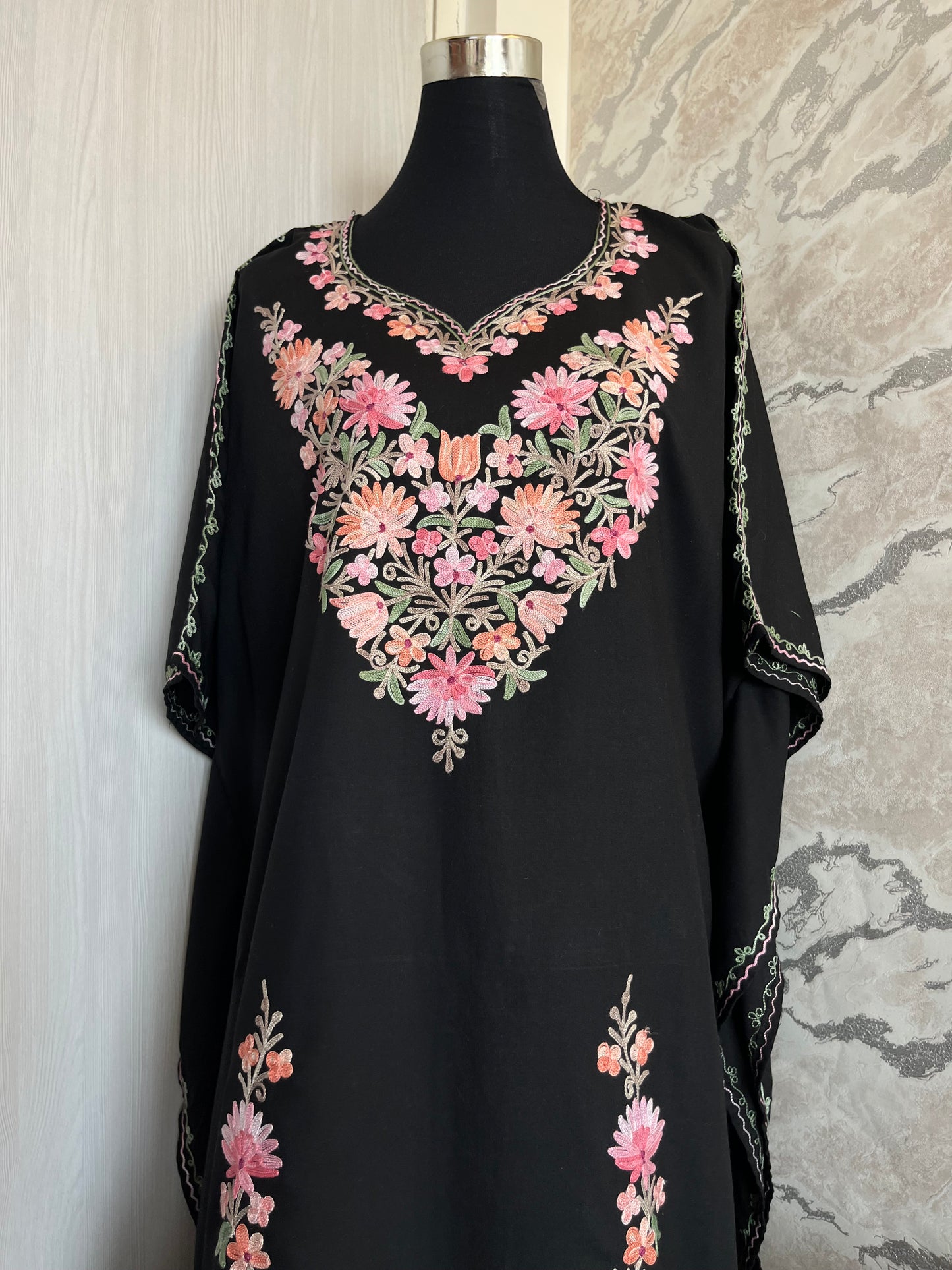 Black Cotton Aari embroidered Kaftan