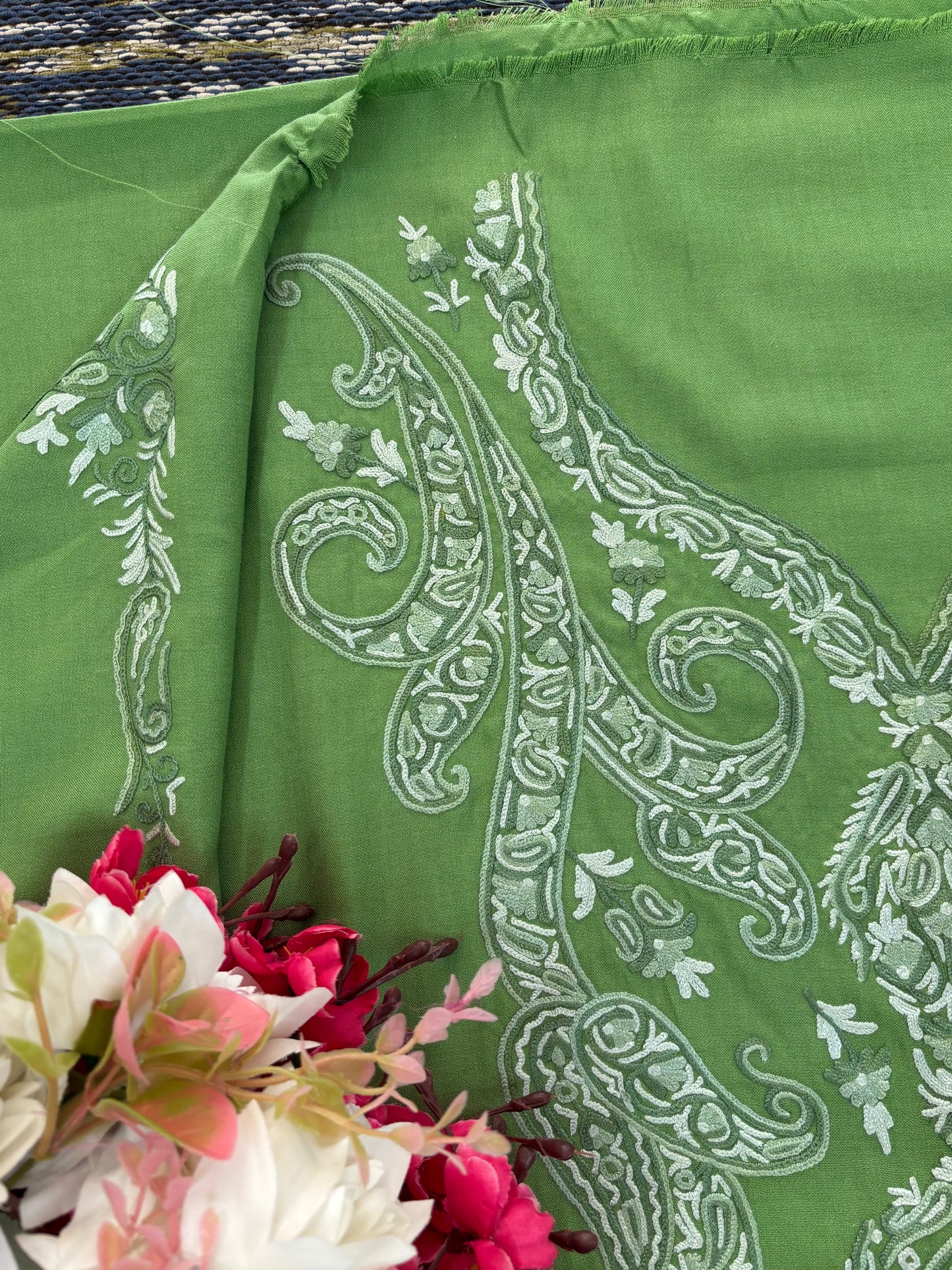 Green Cotton Cord Set (Hand Embroidered)