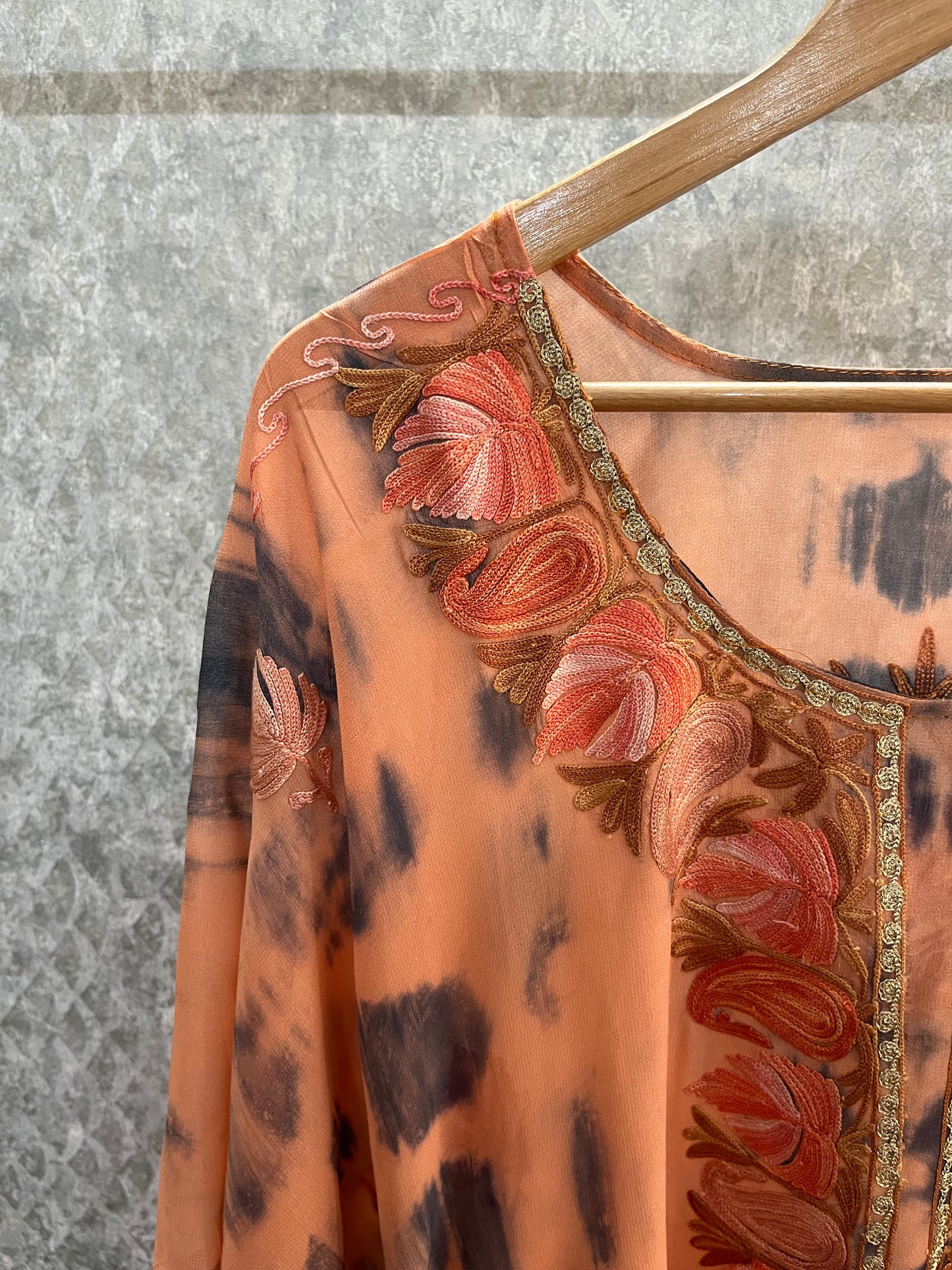 Orange Pure Georgette Shibori Kaftan Size (46)