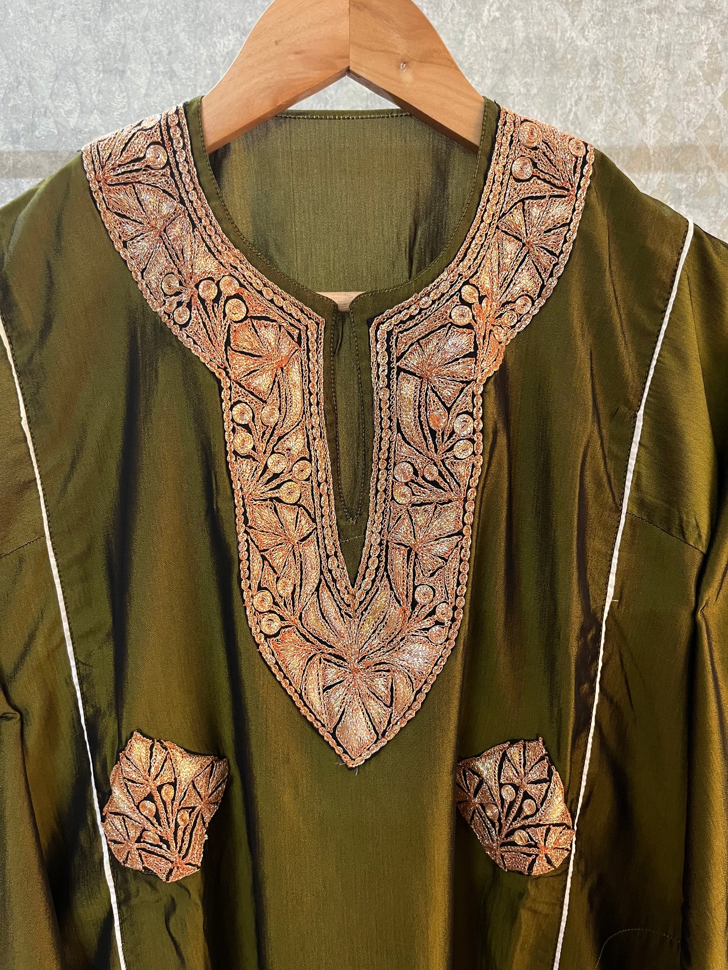Henna Green Silk Tilla Embroidered Phiran