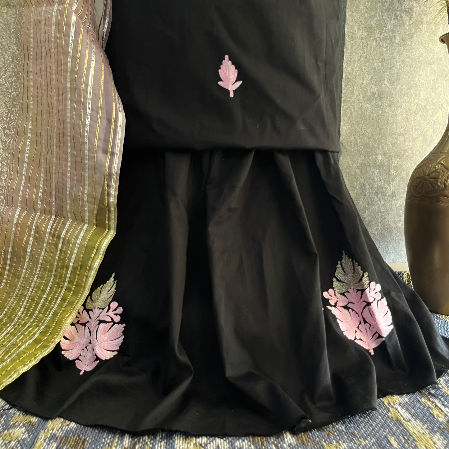 Black Satin Cotton Kashmiri Suit