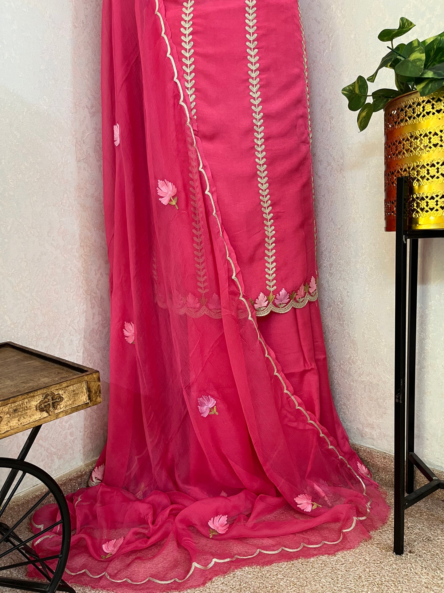 Sanam’ Candy Pink Silk Aari Embroidered Suit material
