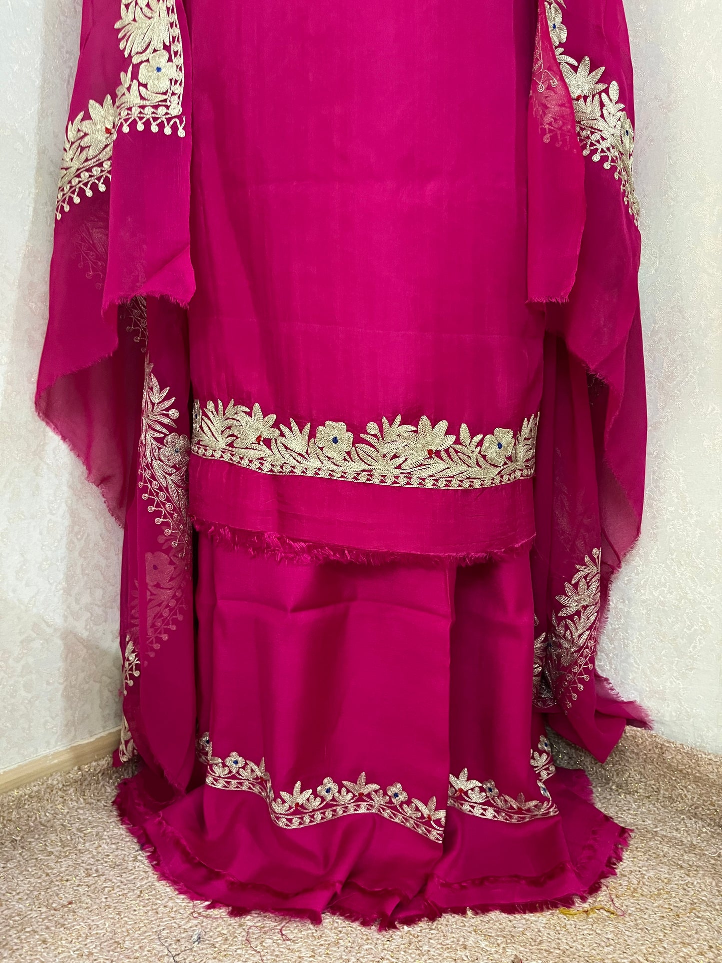 Hot Pink Opada Silk Kashmiri Suits