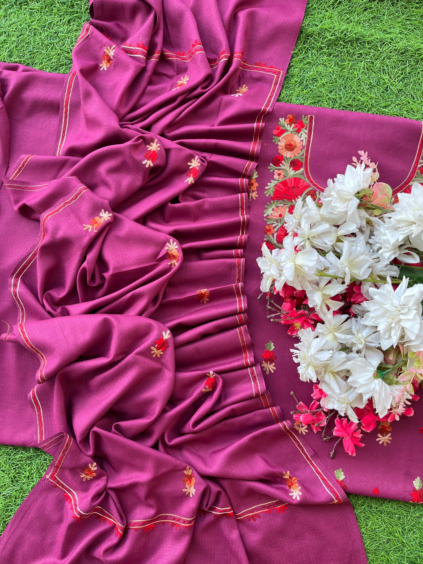 Wine Woollen Aari Embroidered 3pc suit