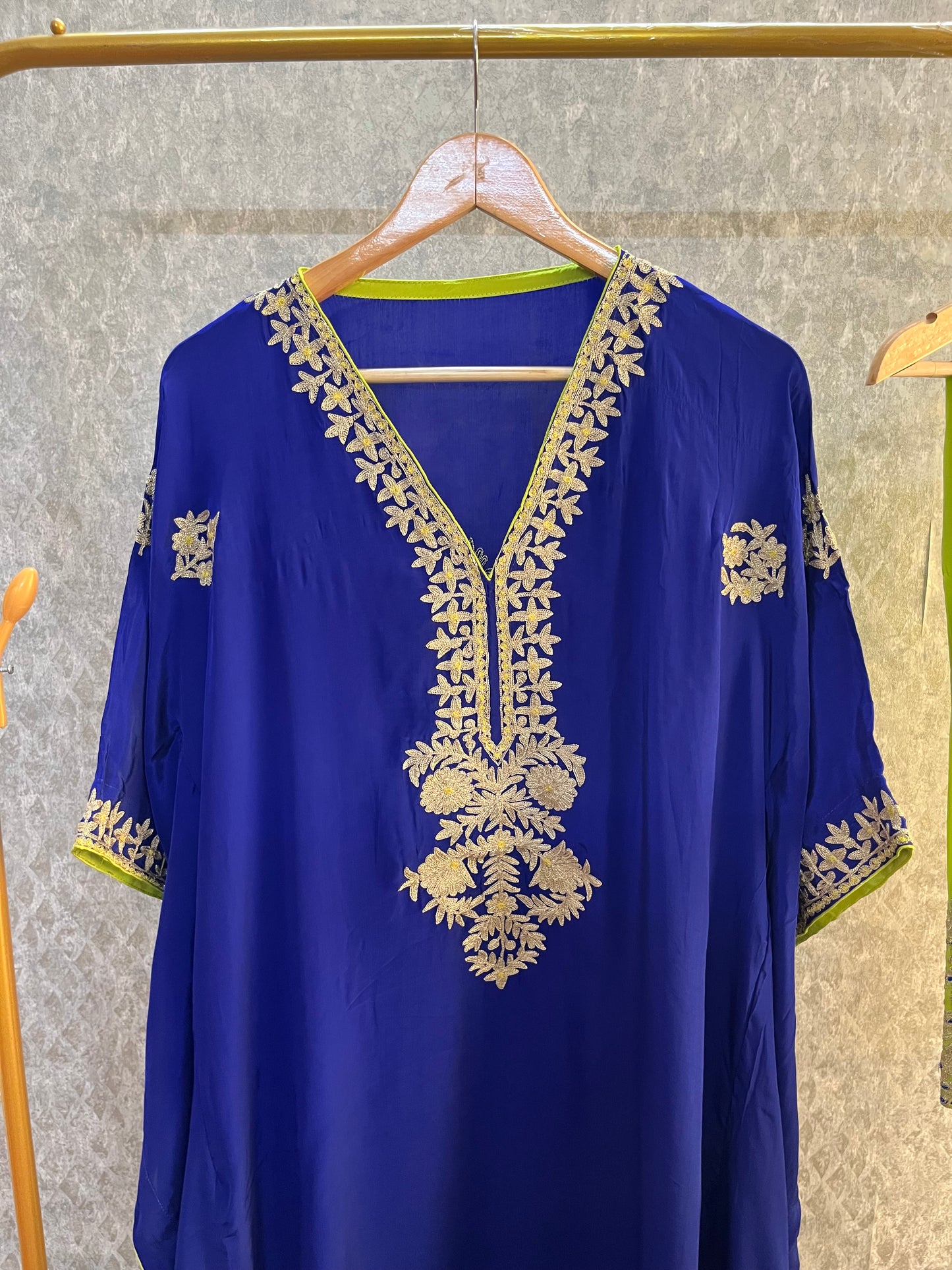 Royal Blue Crape Kashmiri Kaftan Set size (44)