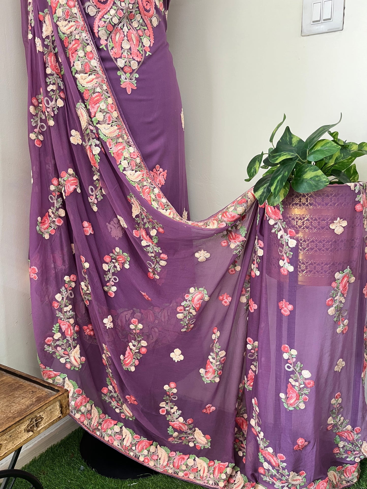 Lavender Rayon Cotton Kashmiri 3pc set