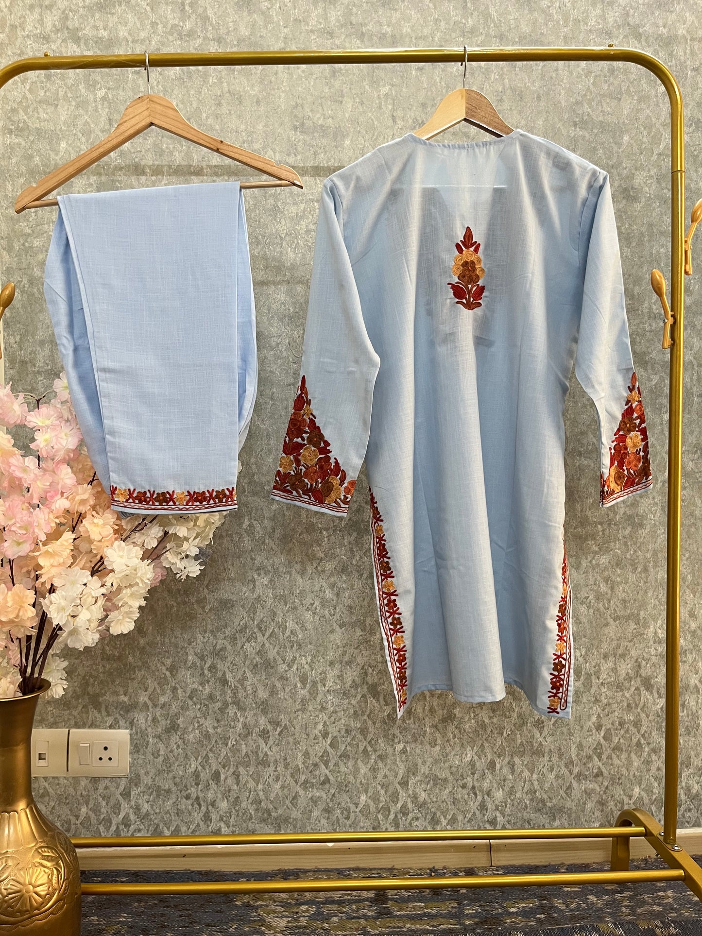 Ice Blue Cotton Stitched Co-ord Set (42)