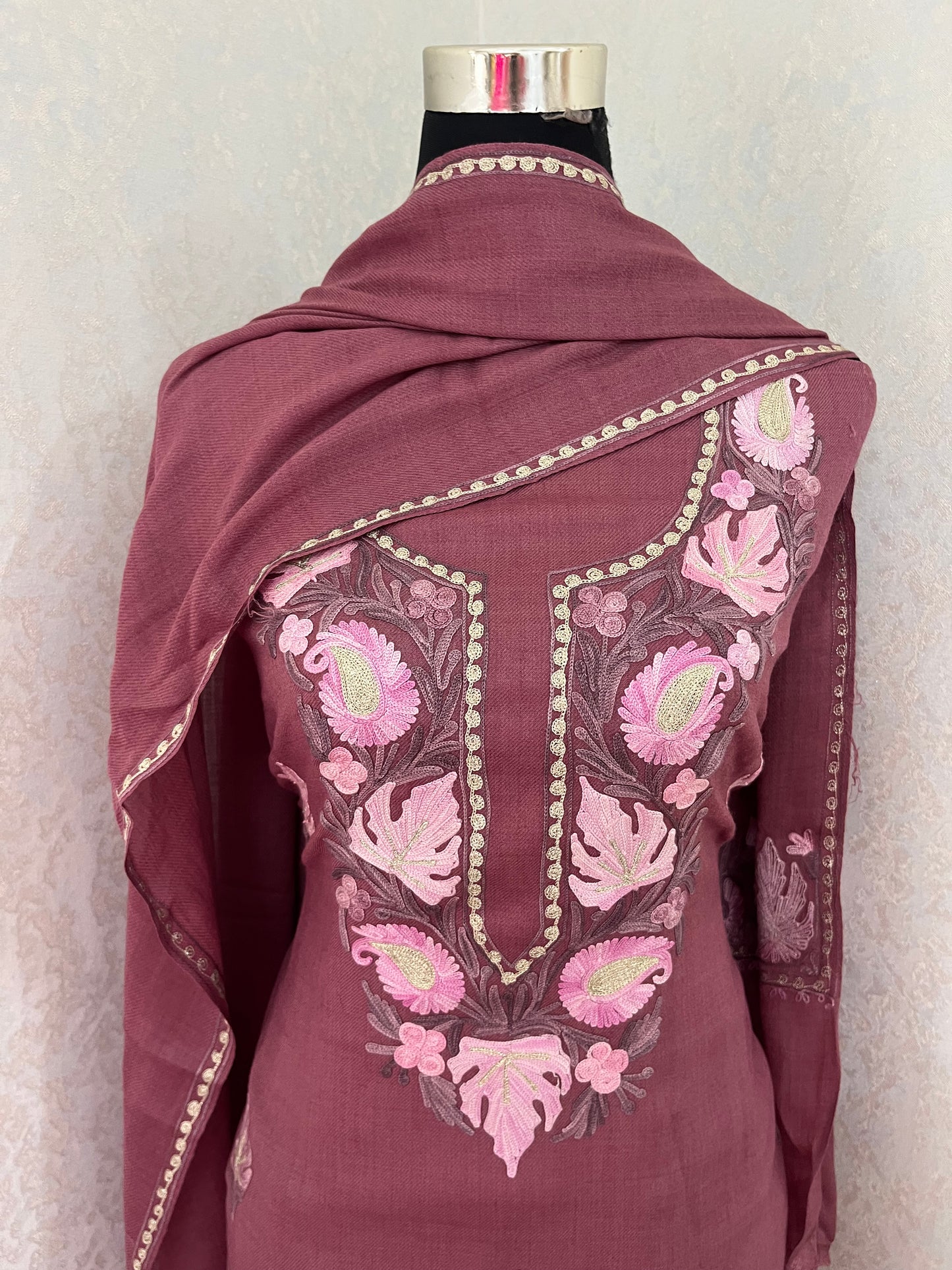 Onion Pink Fine Wool Kashmiri Suit