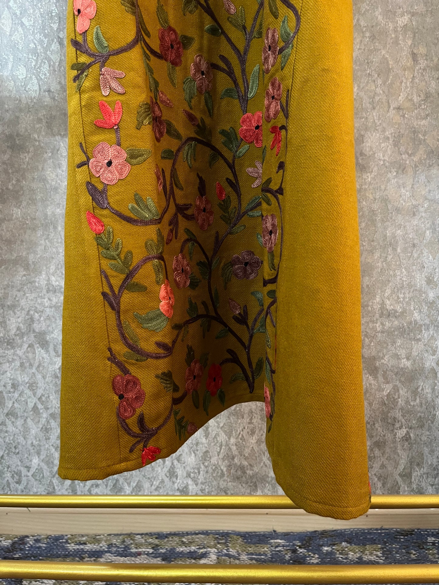 Mustard Gold Aari Embroidered Wool Pheran