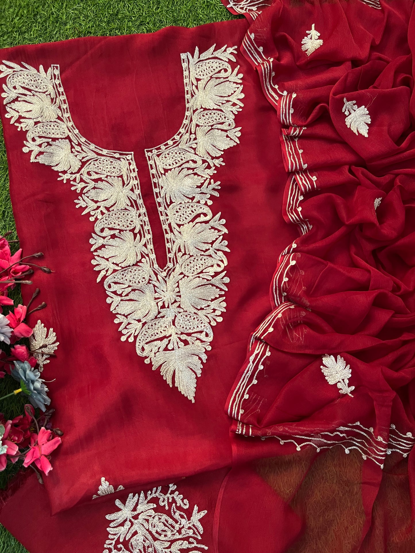 Maroon Silk Tilla Kashmiri Suit