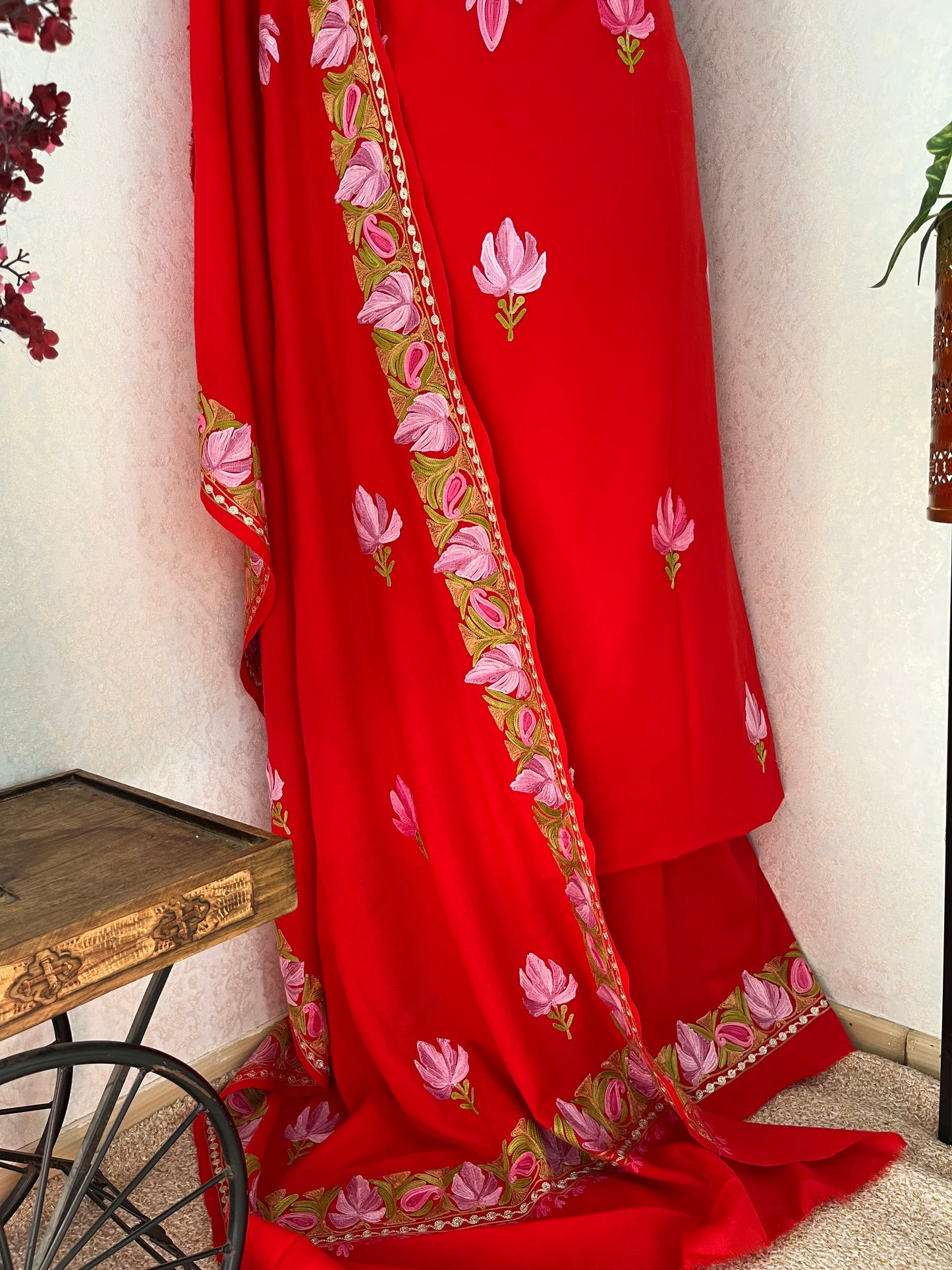 Red Aari Embroidered 3pc Suit Stole