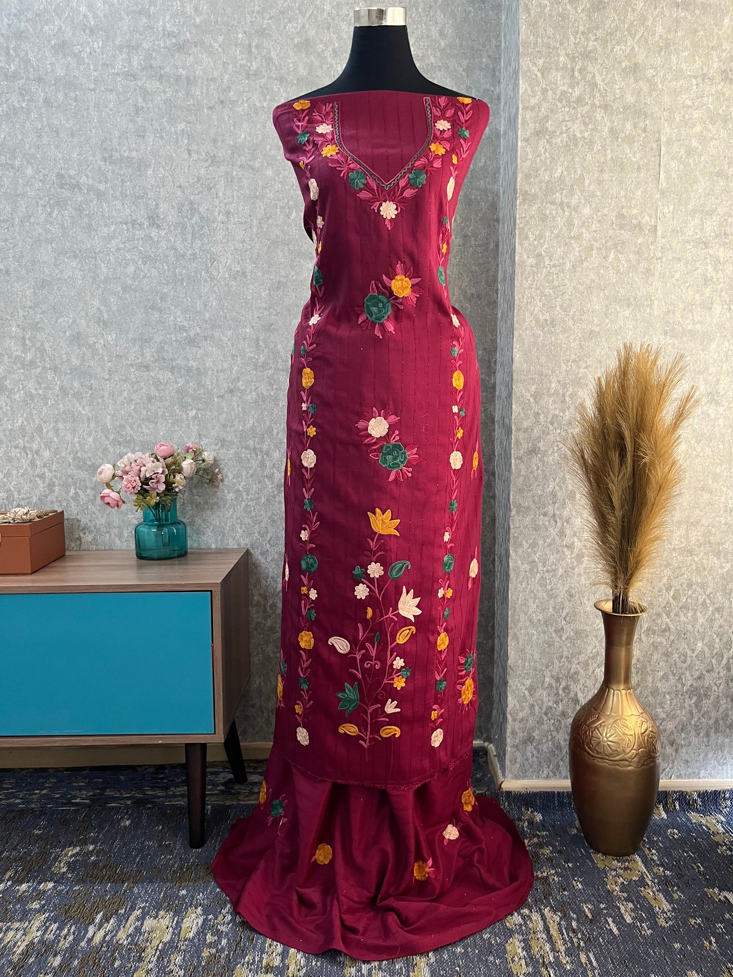 Burgund Cotton Unstitched Co-ord Set