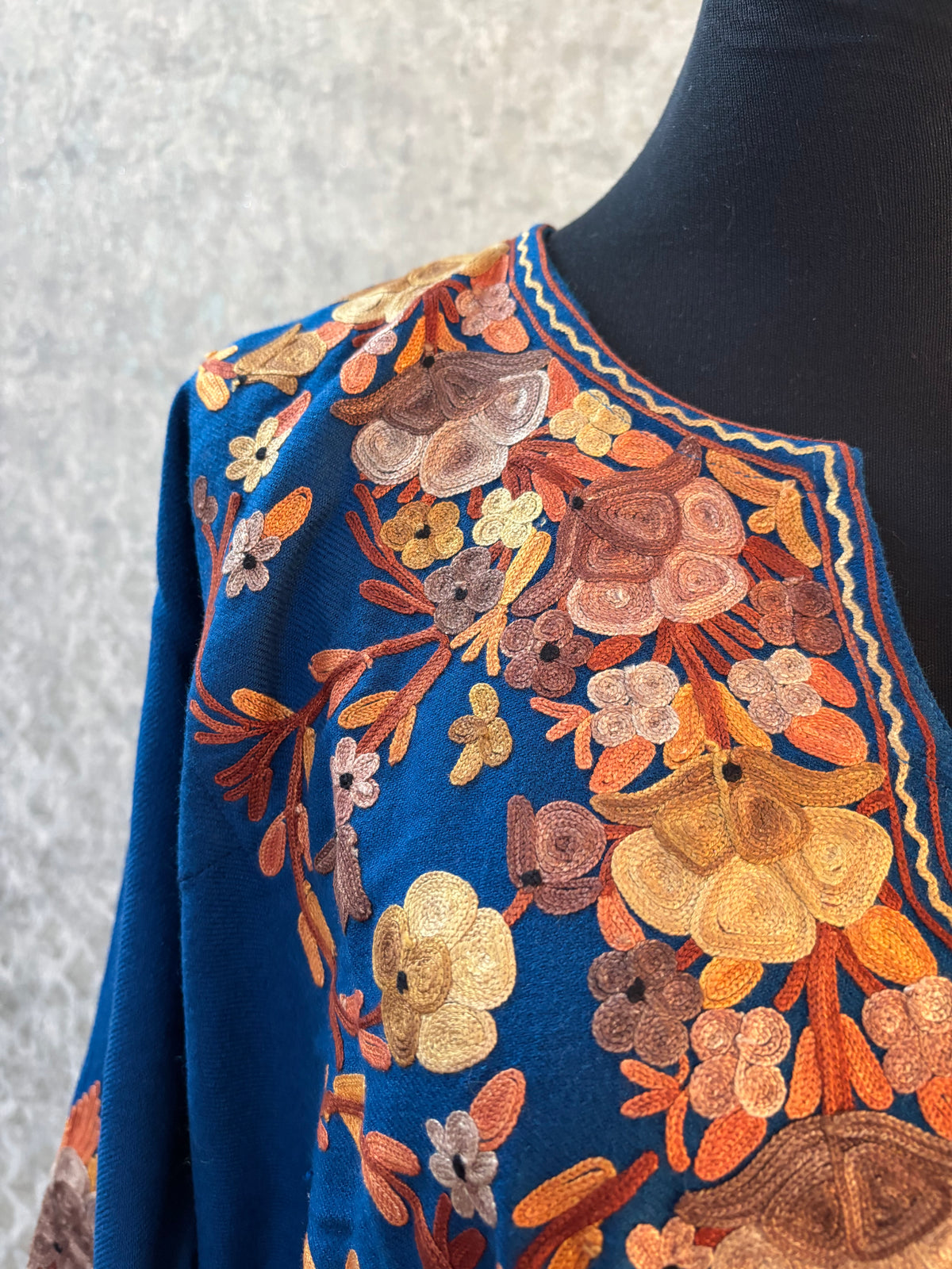 Peacock Blue Aari Embroidered Wool Pheran