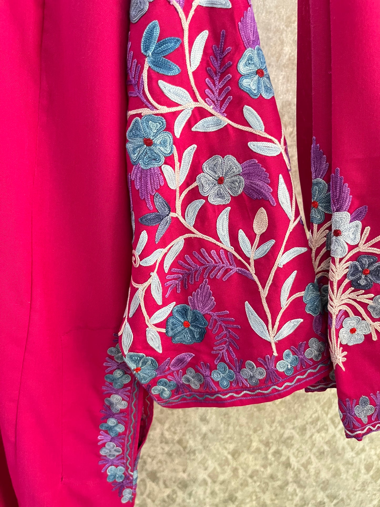 Hot Pink Cotton Arm Jaal Pheran Set