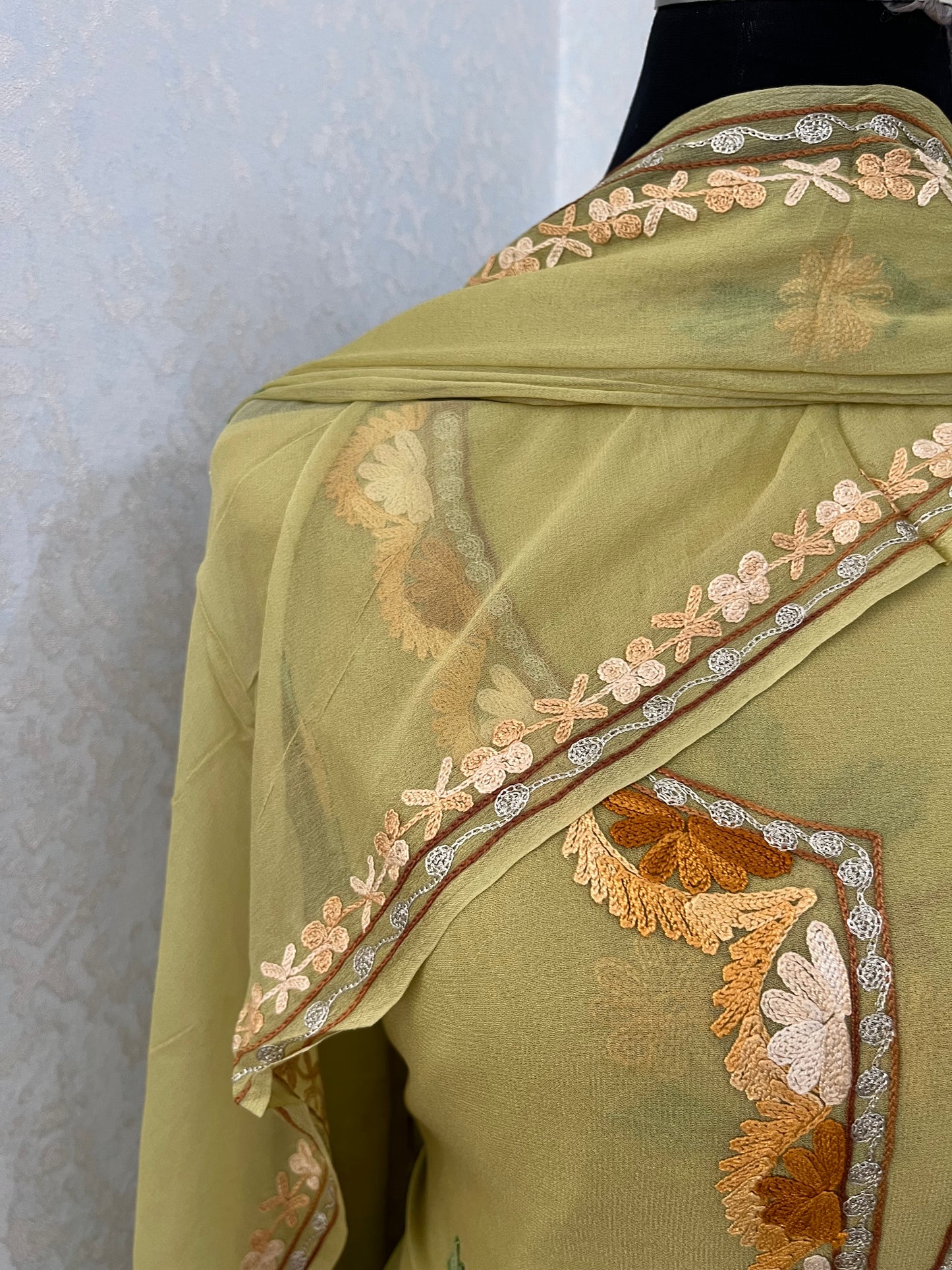 Lemon Green  Pure Georgette Aari Embroidered Suit