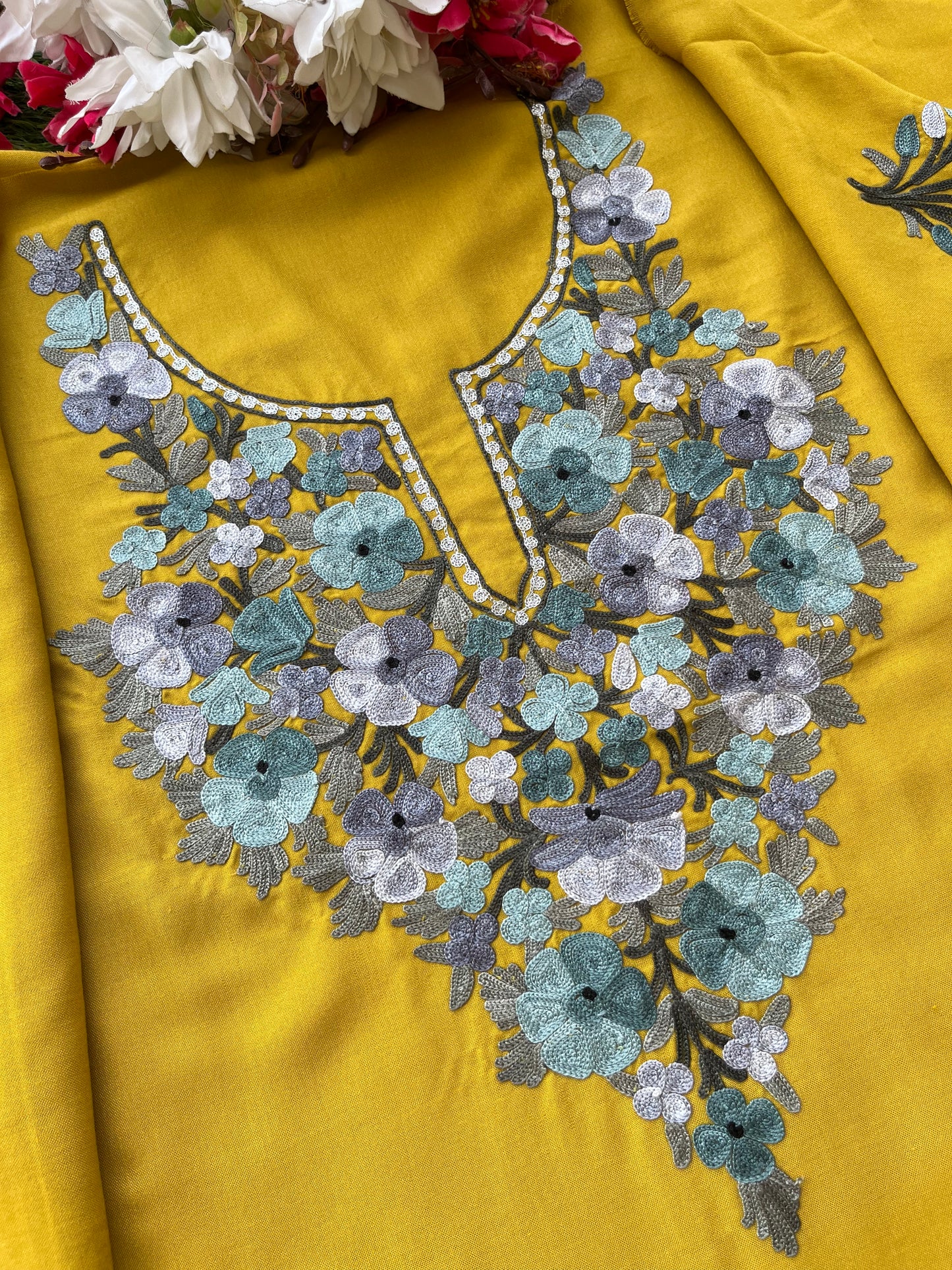 Yellow Cotton Cord Set (Aari Embroidered)