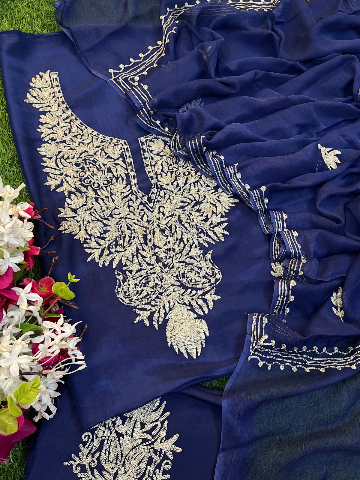 Blue Silk Tilla Kashmiri Suit
