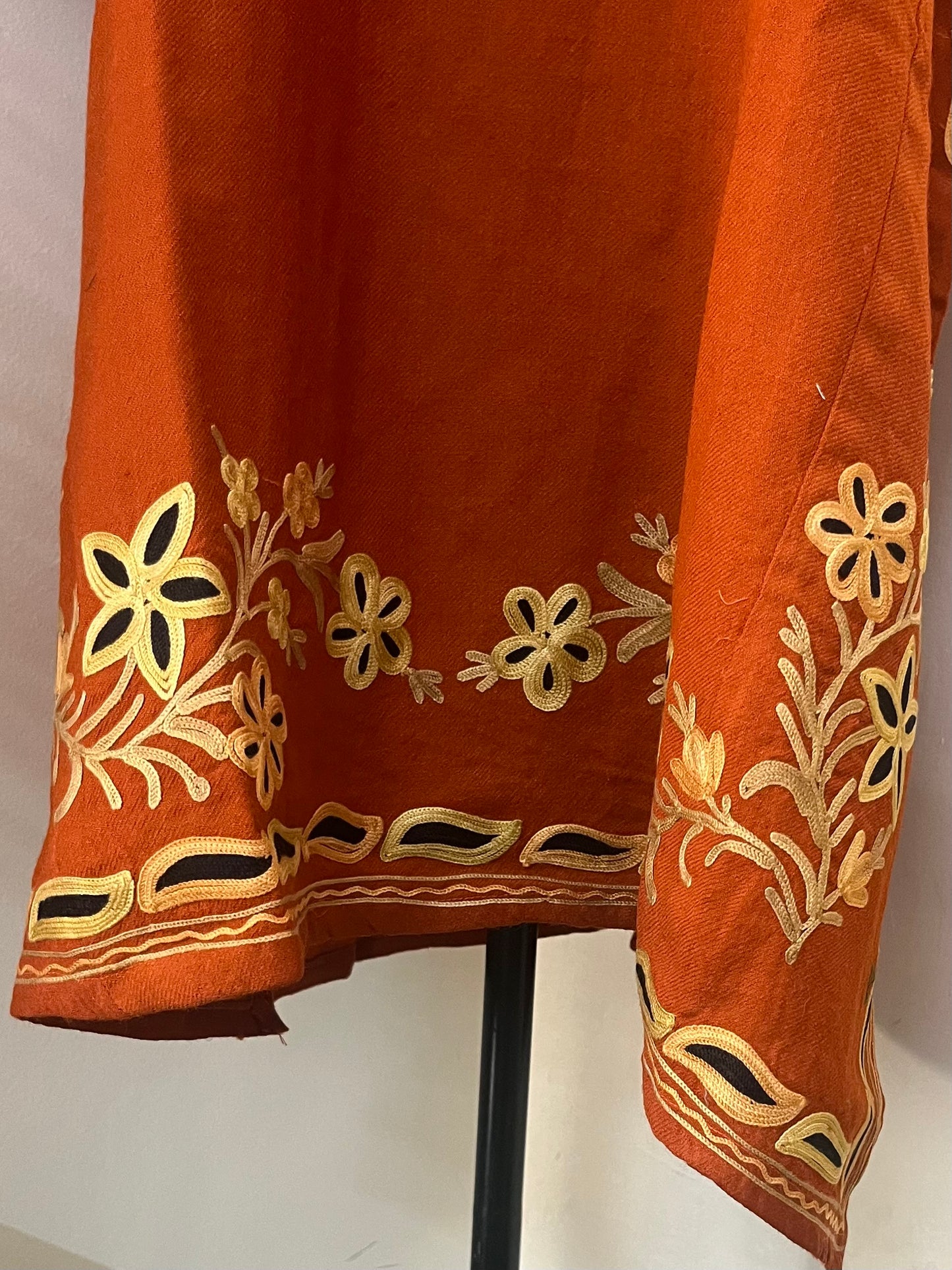 Rust Orange Aari Embroidered Wool Pheran