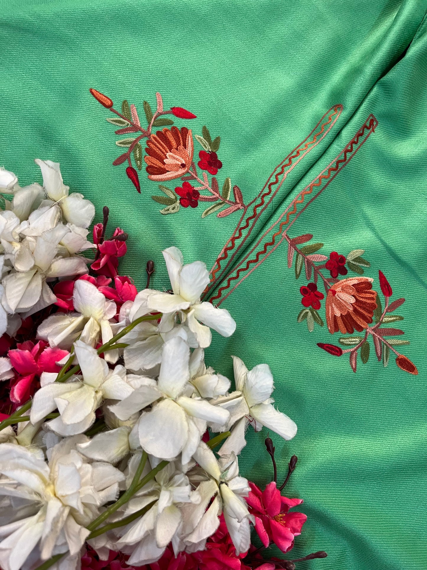 Soft Green Woollen Aari Embroidered 2pc suit 5mtr