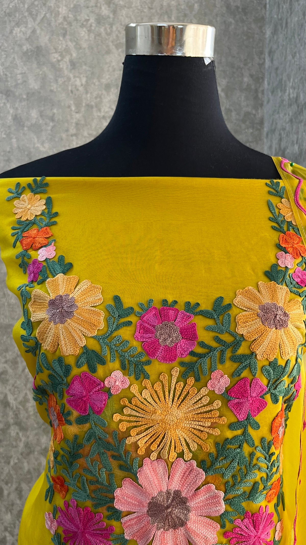 Yellow Soft Tissue Kashmiri Suit (On Order)