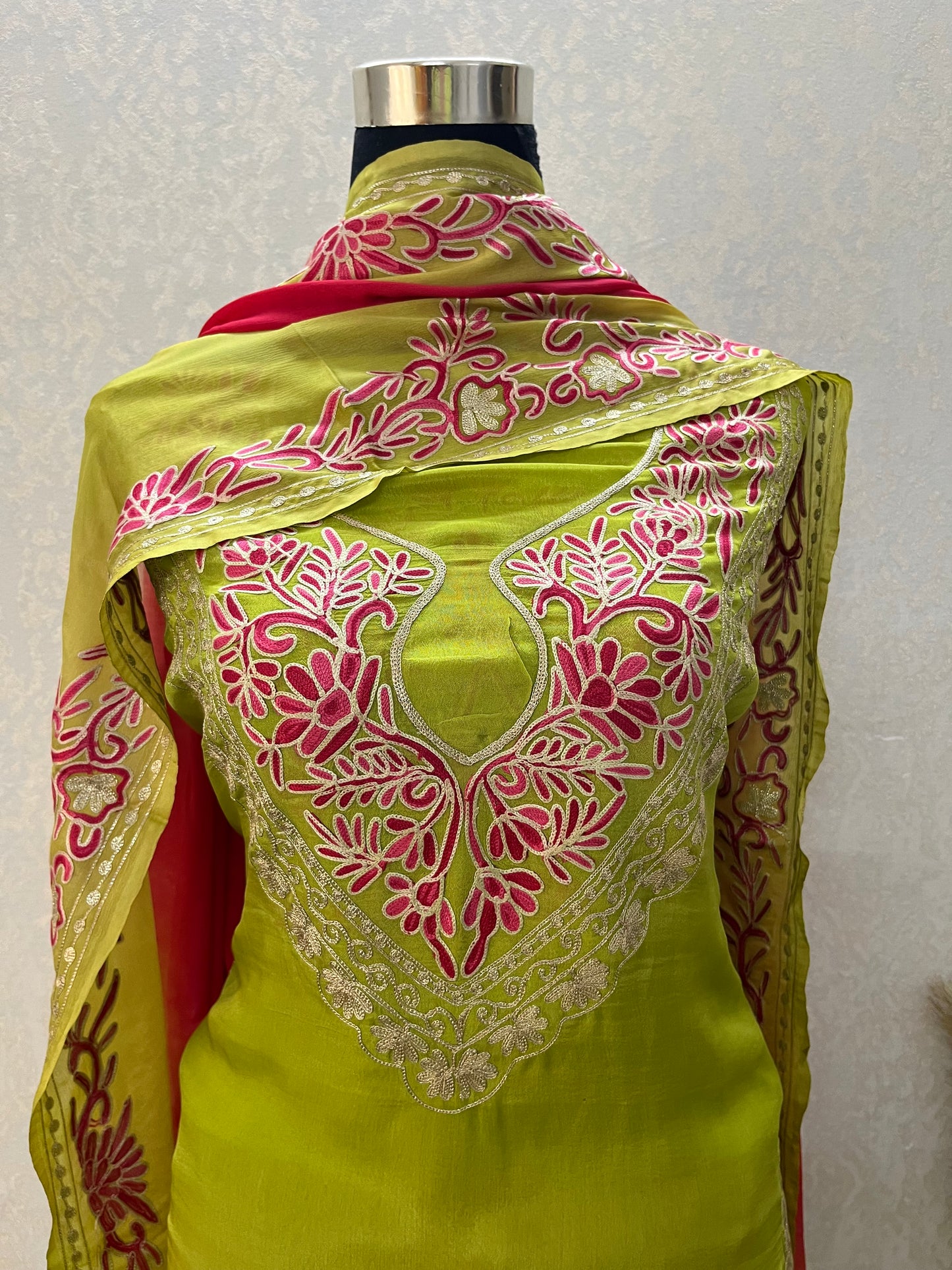 Pure Chinon 3 Pc Heavy Front Back Kashmiri Suit
