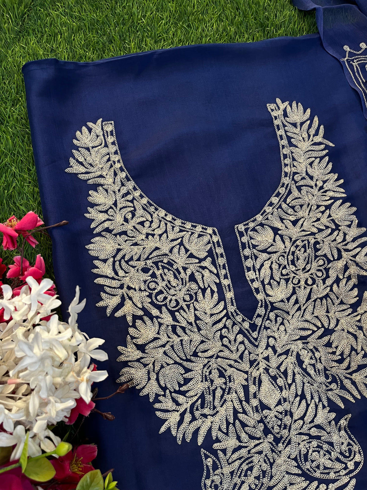Blue Silk Tilla Kashmiri Suit