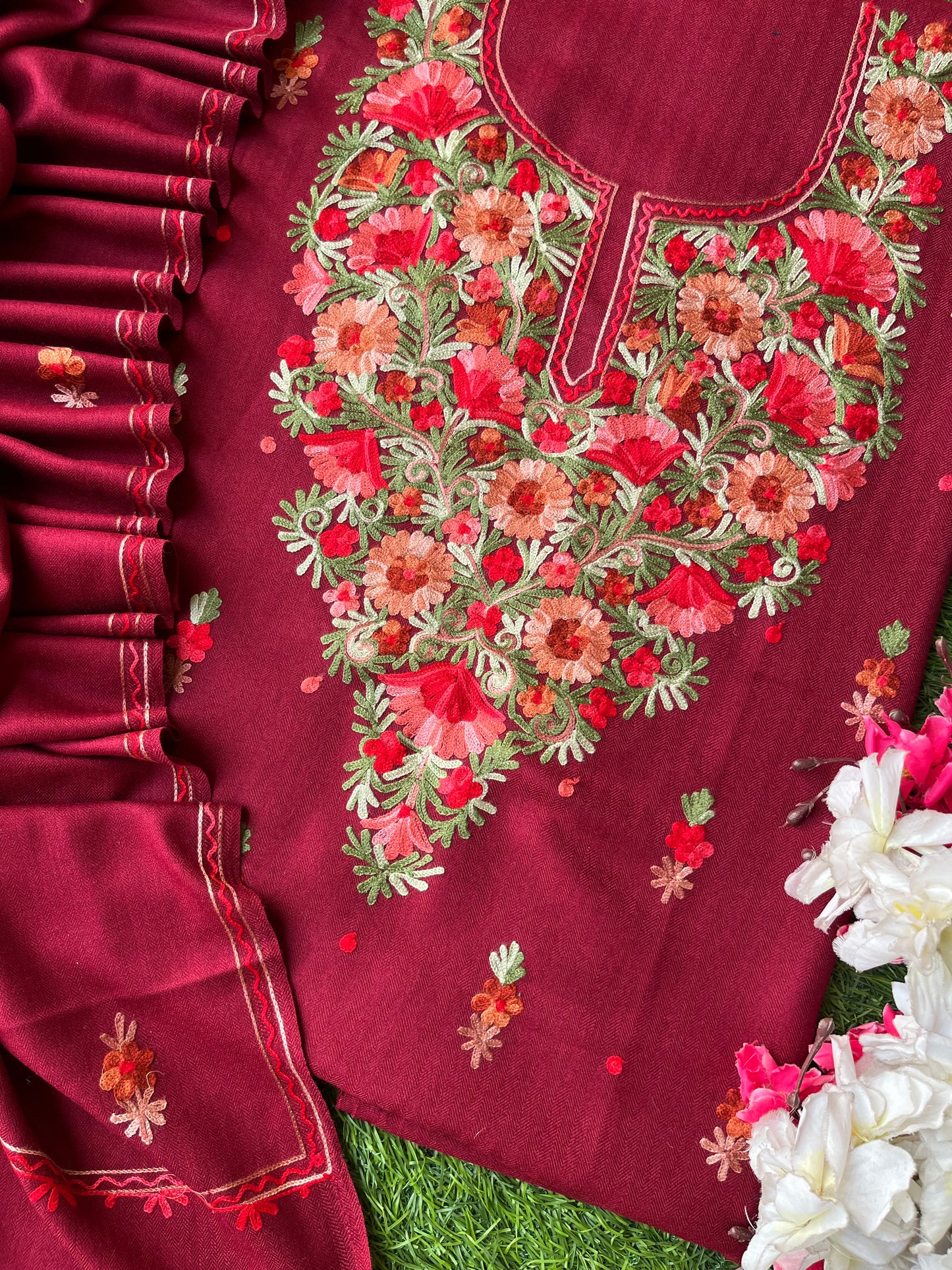 Coke Woollen Aari Embroidered 3pc suit