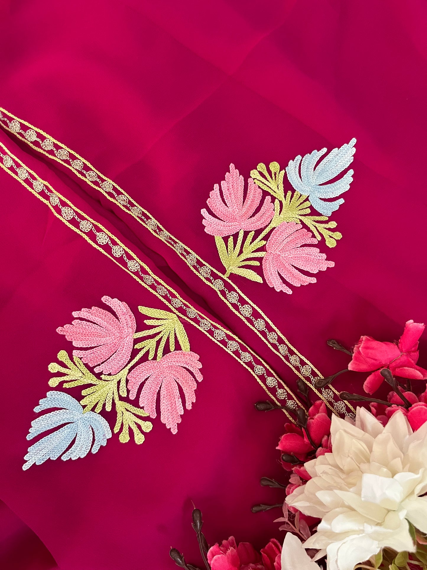 Hot Pink Georgette 3 Pc Aari Embroidered Suit Set