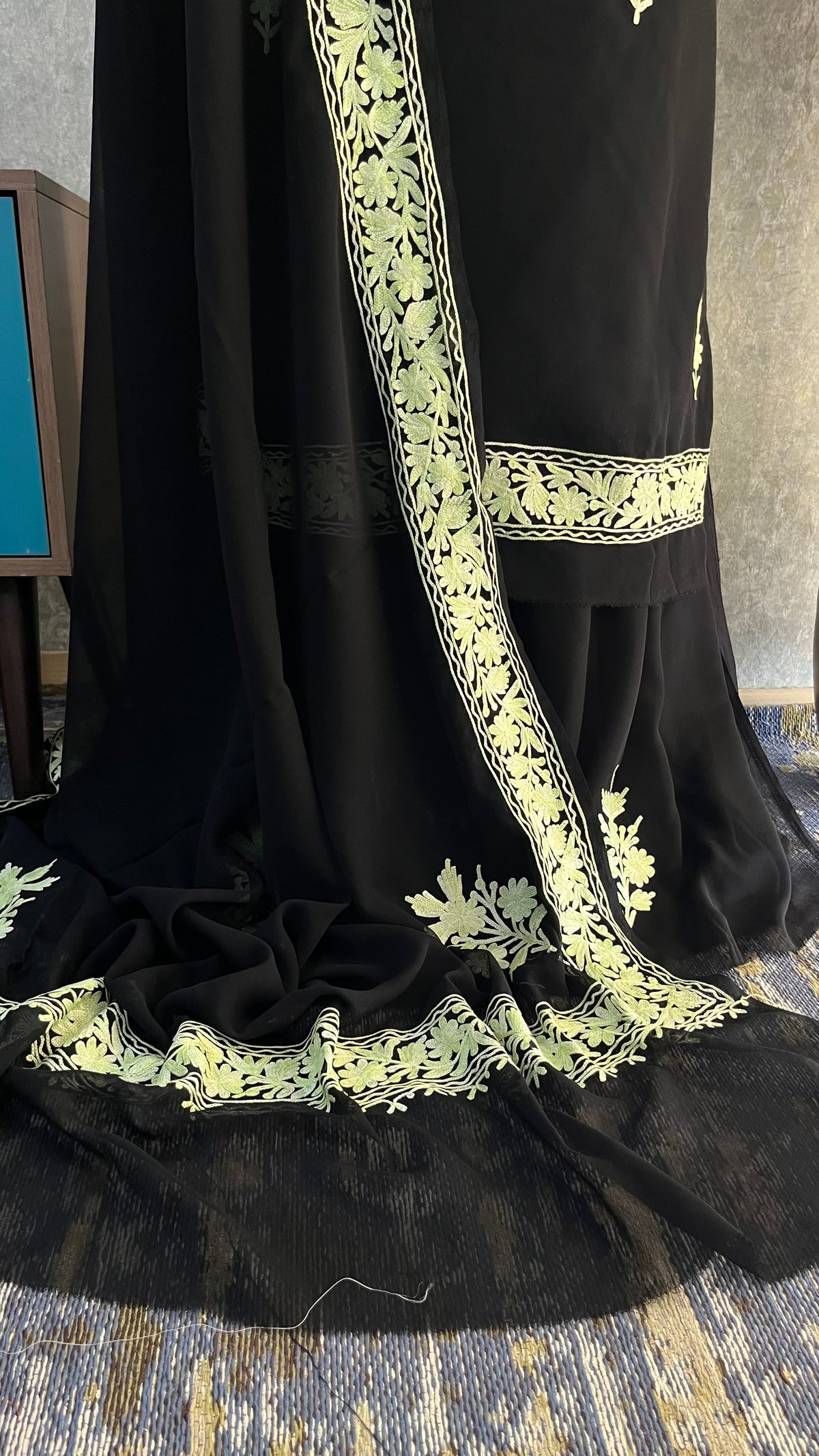 Georgette Black 3 Pc Kashmiri Suit