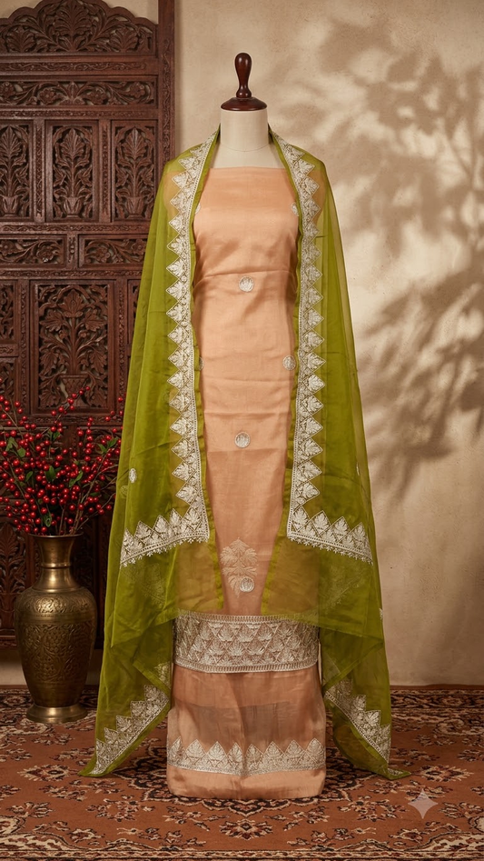Golden Soft Tissue Kashmiri Suit