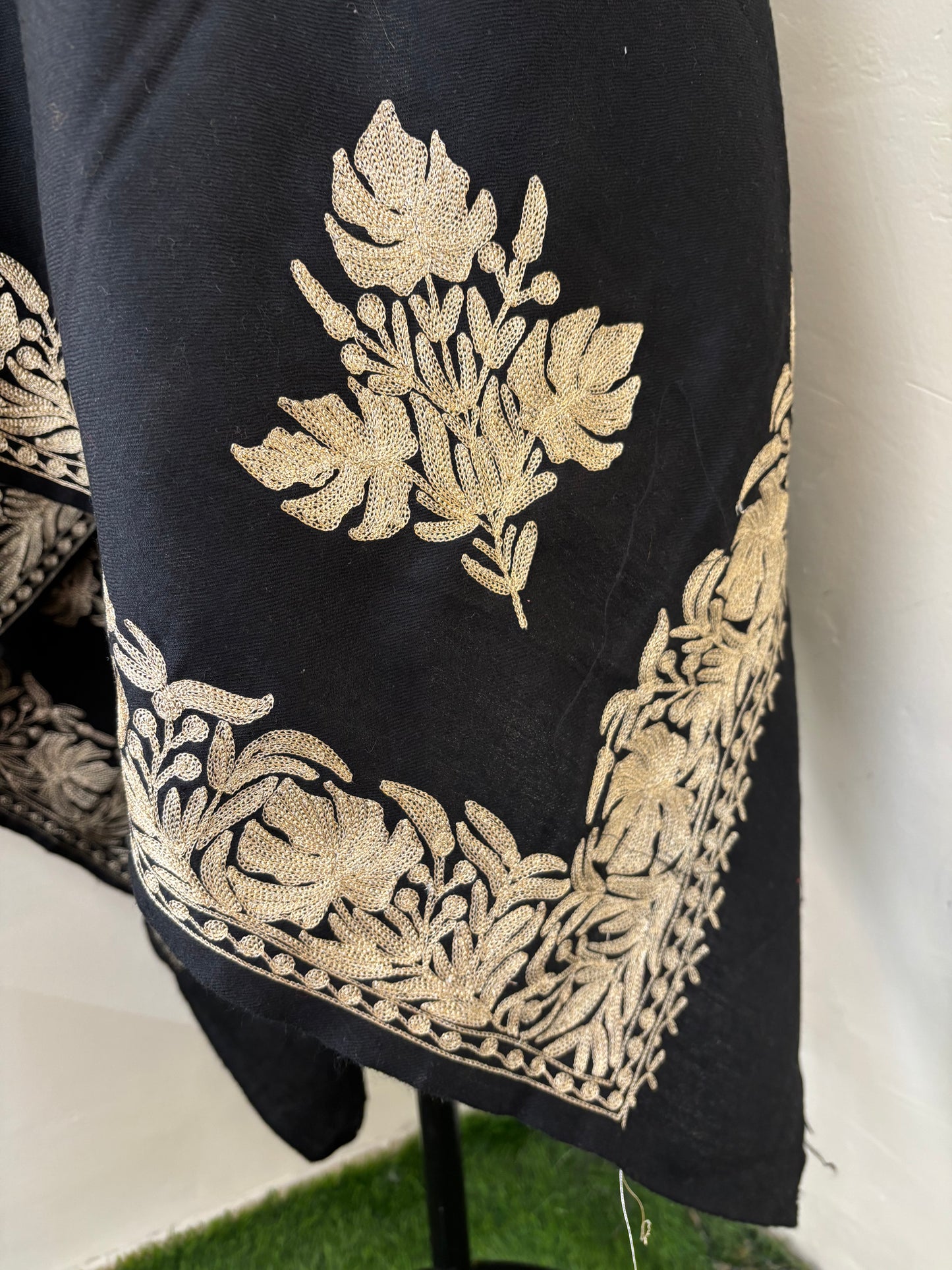 Black Fine Semi Pashmina Tilla Embroidered stole