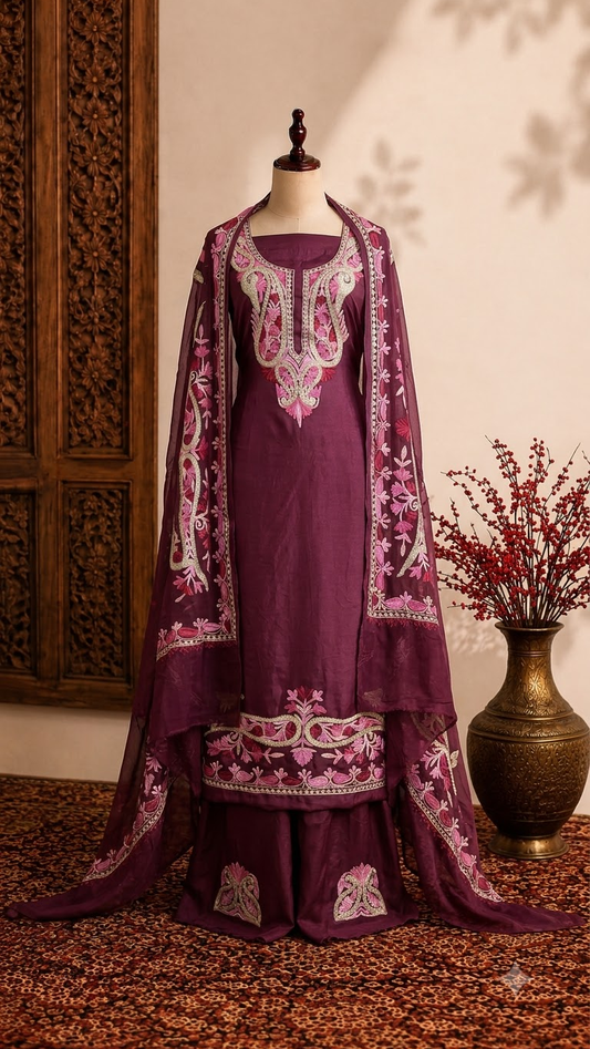 Wine Opada Silk Kashmiri Suits