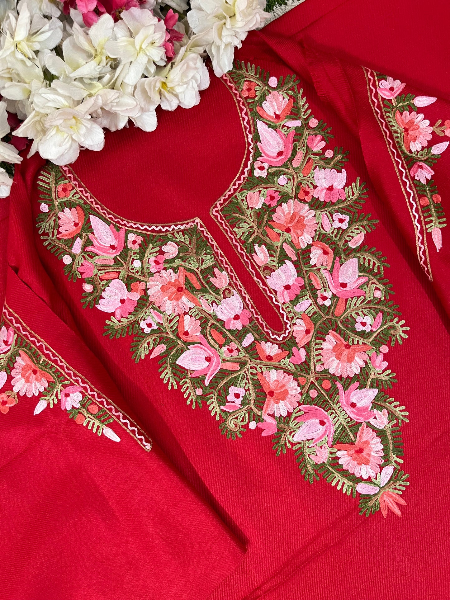 Red Woollen Aari Embroidered 2pc suit 5mtr