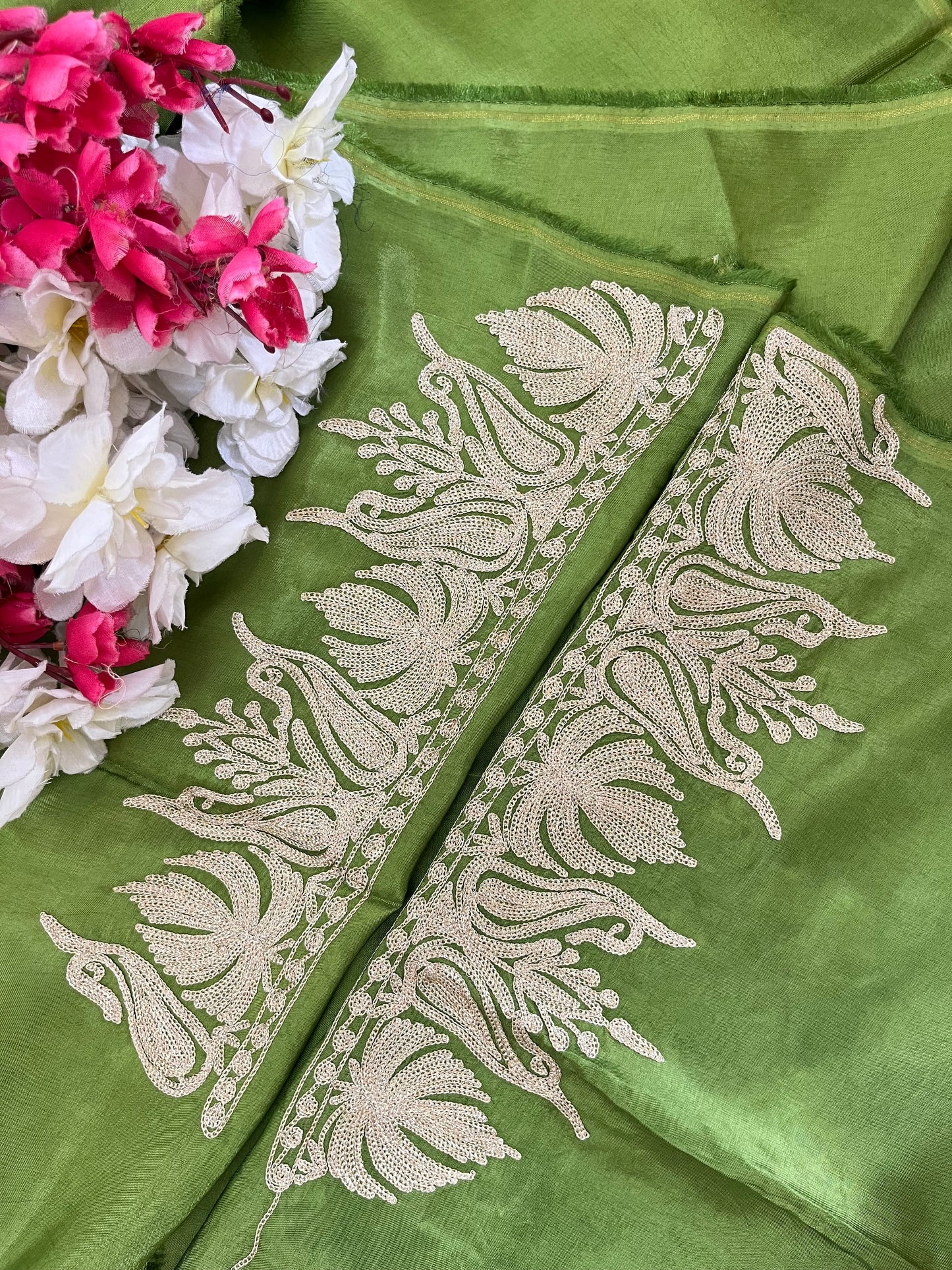 Sanam Henna Green Silk Kashmiri Suit