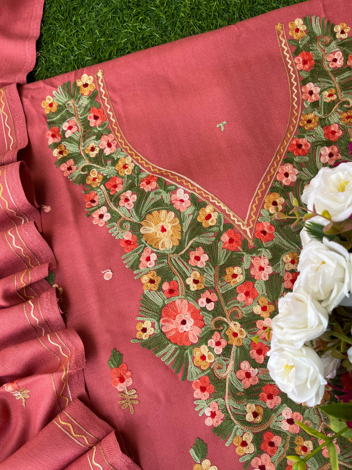 Pink Woollen Aari Embroidered 3pc suit