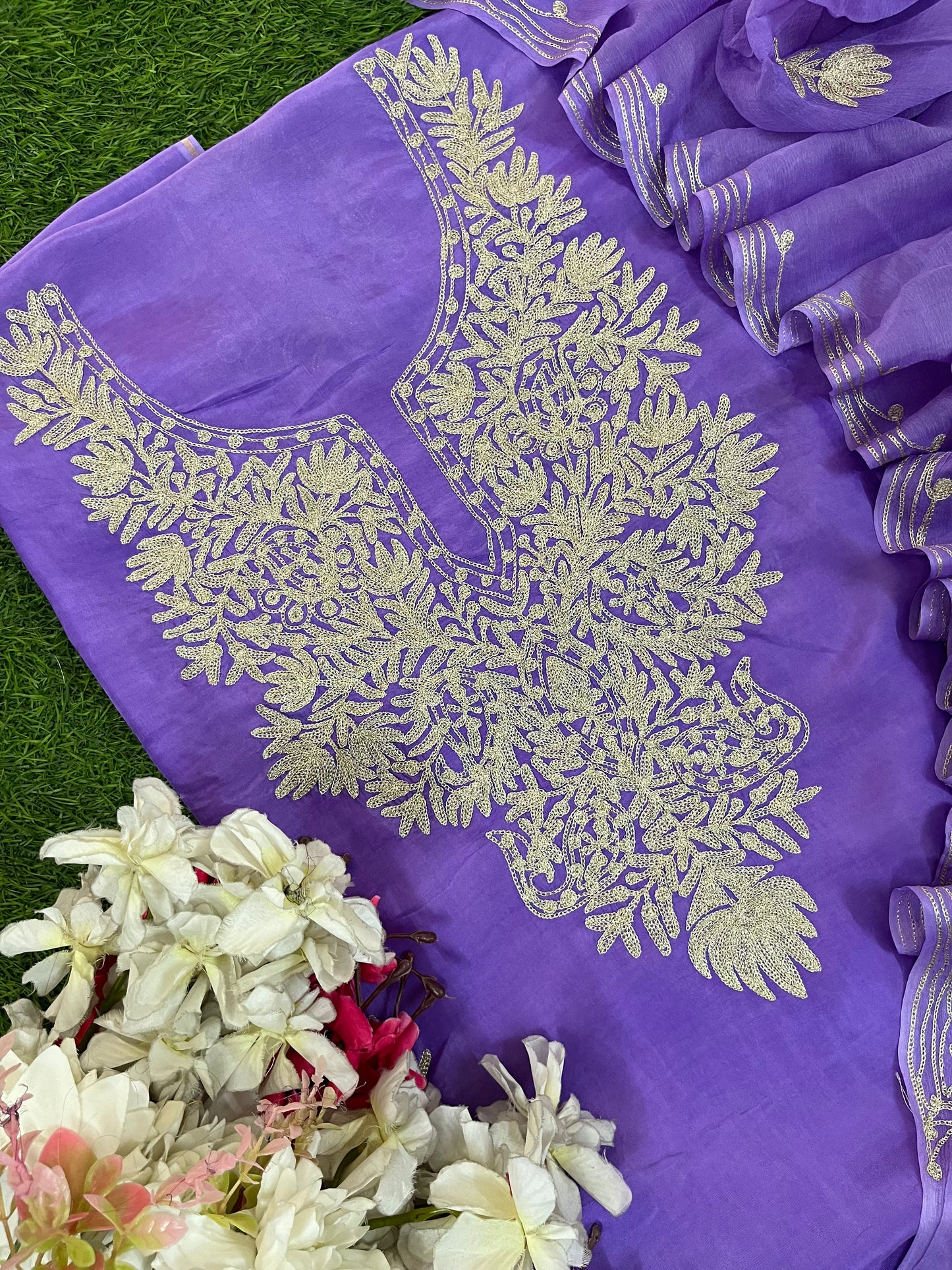 Soft Purple Silk Tilla Kashmiri Suit