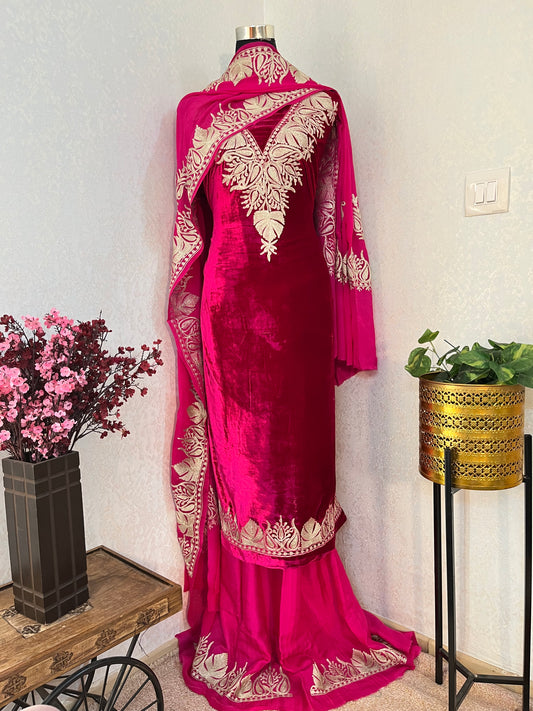 Hot Pink Tilla Pure Makhmal 3pc Suit